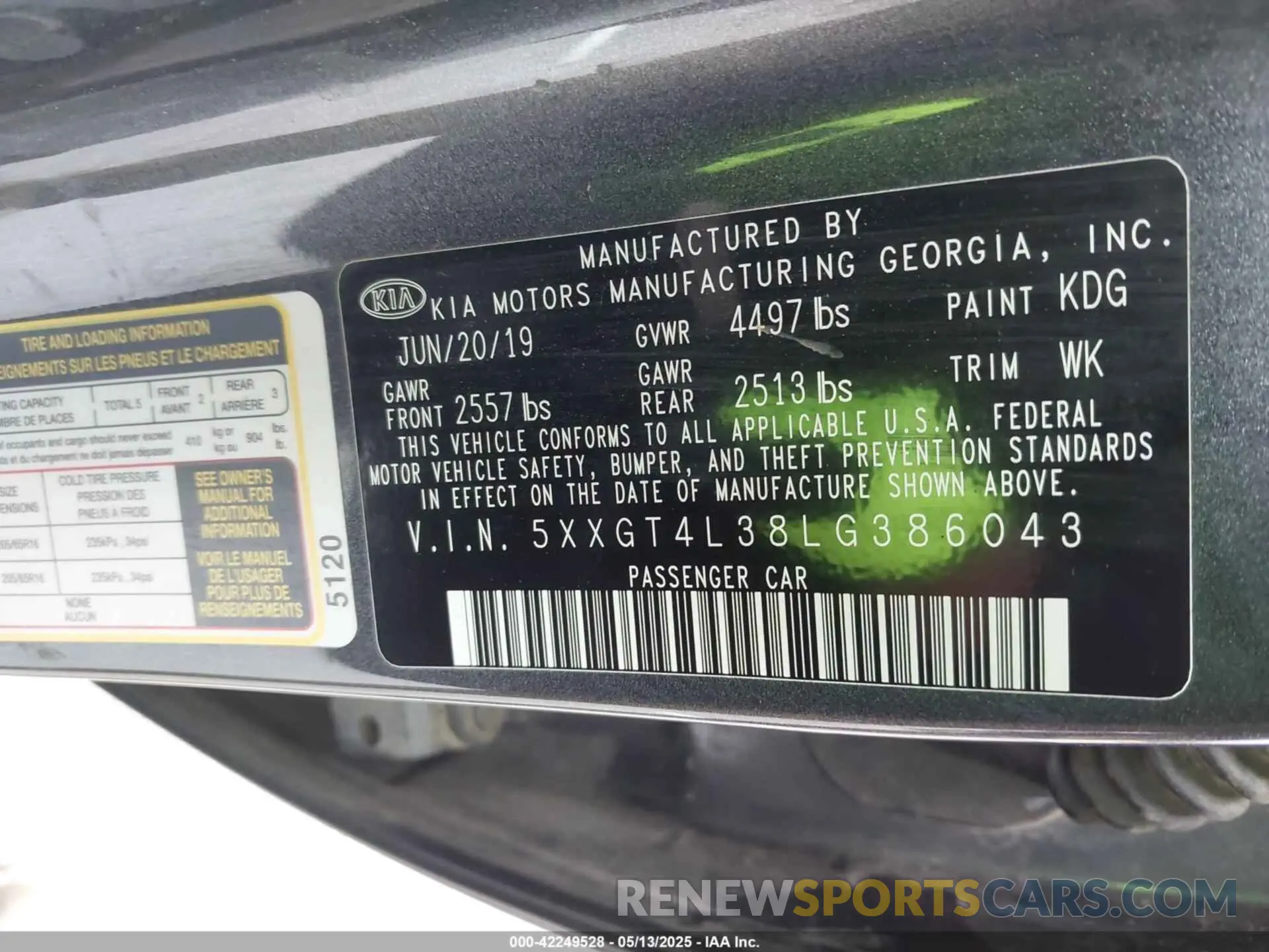 9 fotografías del automóvil dañado 5XXGT4L38LG386043 KIA OPTIMA 2020