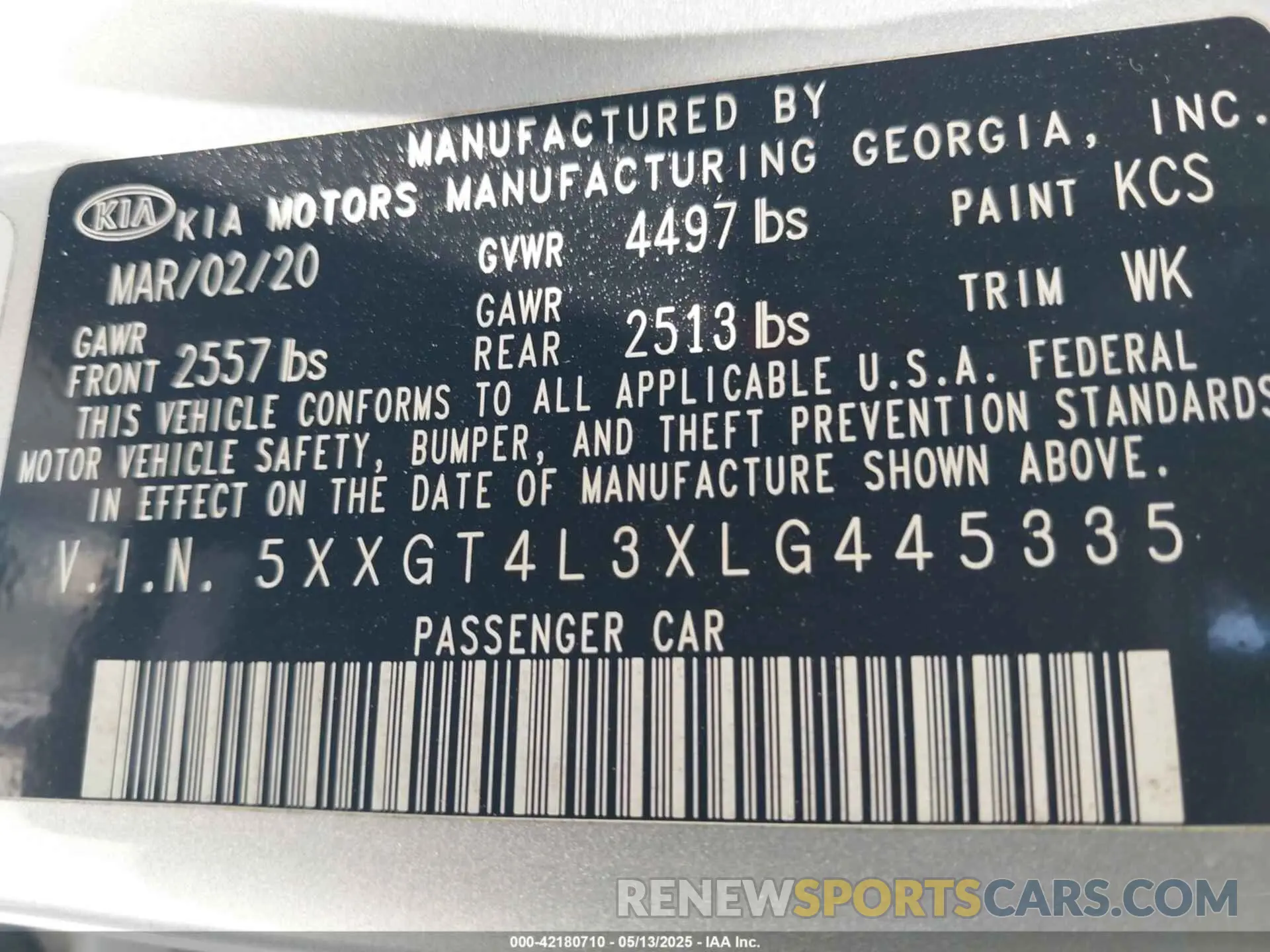 9 fotografías del automóvil dañado 5XXGT4L3XLG445335 KIA OPTIMA 2020