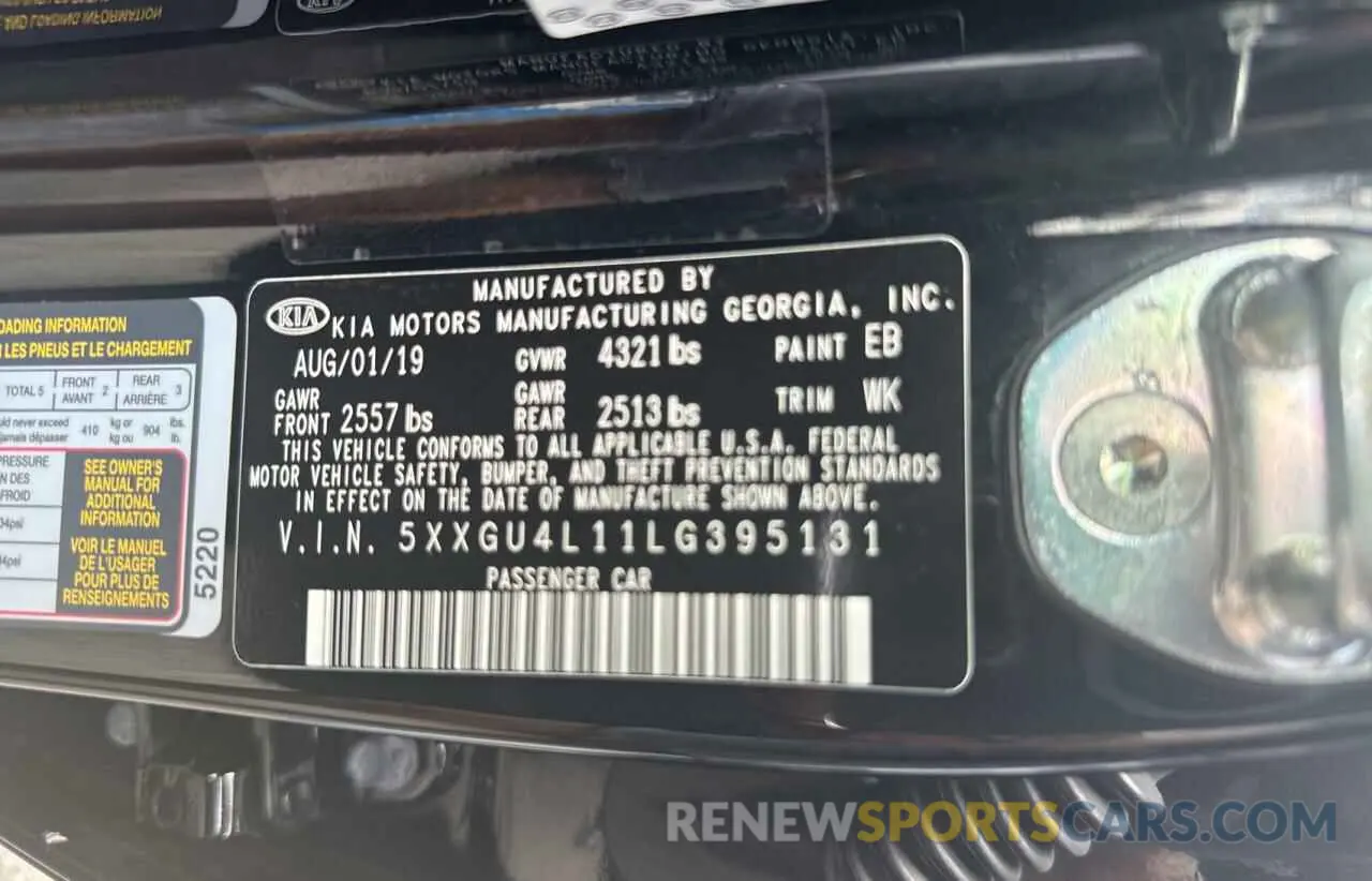 10 fotografías del automóvil dañado 5XXGU4L11LG395131 KIA OPTIMA 2020