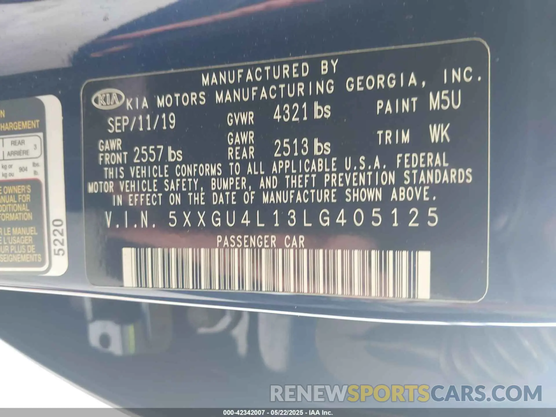 9 fotografías del automóvil dañado 5XXGU4L13LG405125 KIA OPTIMA 2020