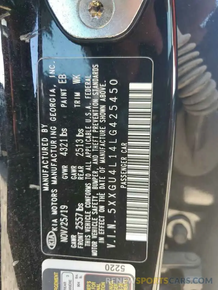 13 fotografías del automóvil dañado 5XXGU4L14LG425450 KIA OPTIMA 2020