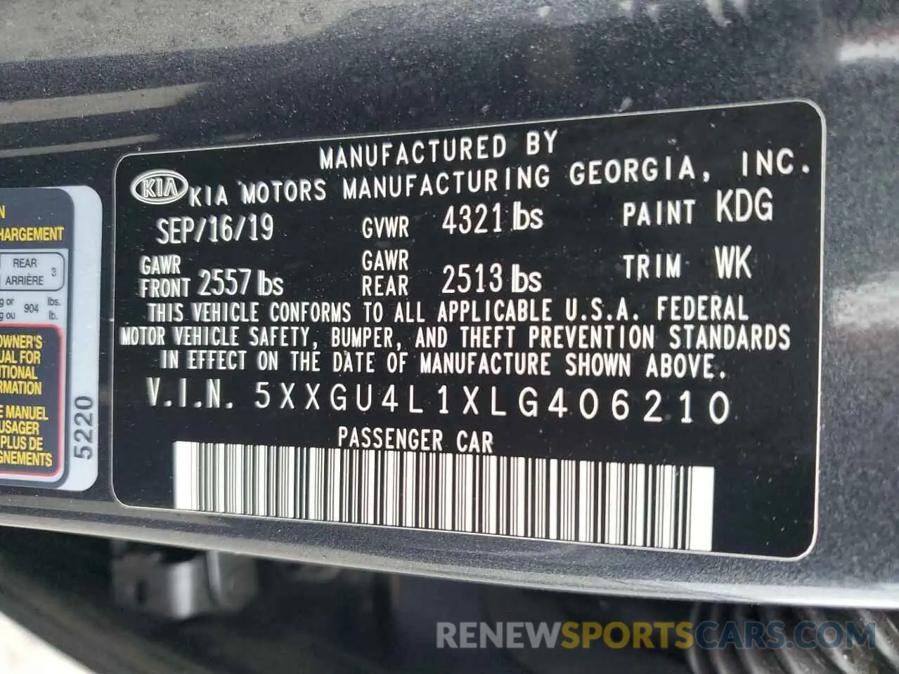13 fotografías del automóvil dañado 5XXGU4L1XLG406210 KIA OPTIMA 2020