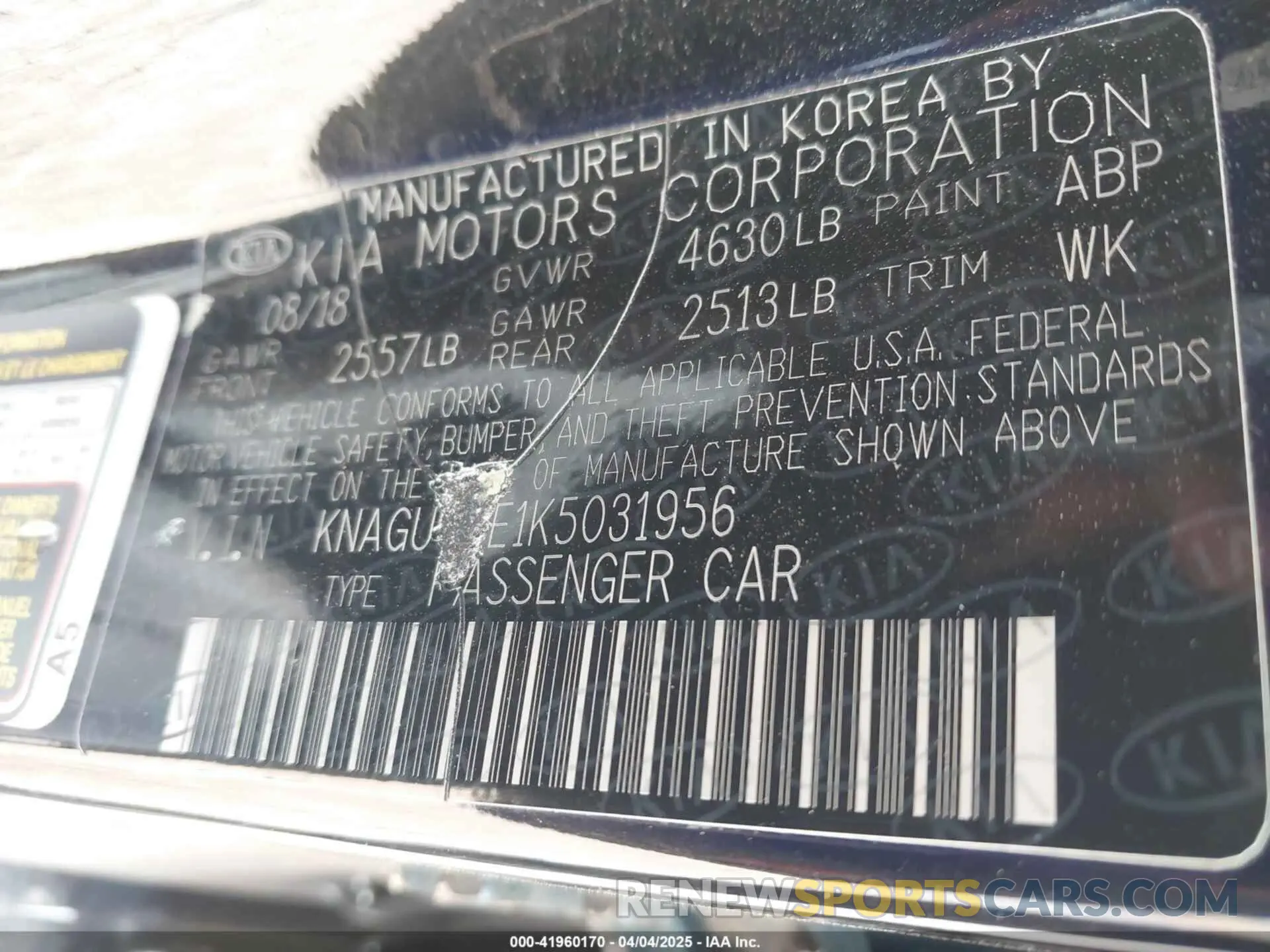 9 fotografías del automóvil dañado KNAGU4LE1K5031956 KIA OPTIMA HYBRID 2019