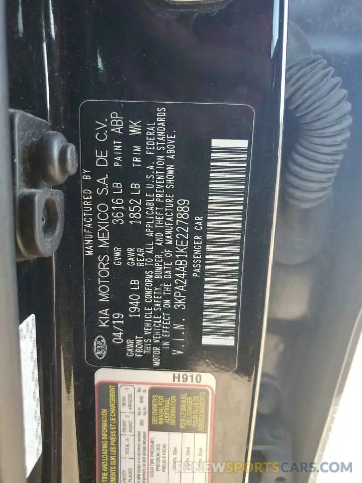 13 fotografías del automóvil dañado 3KPA24AB1KE227889 KIA RIO 2019