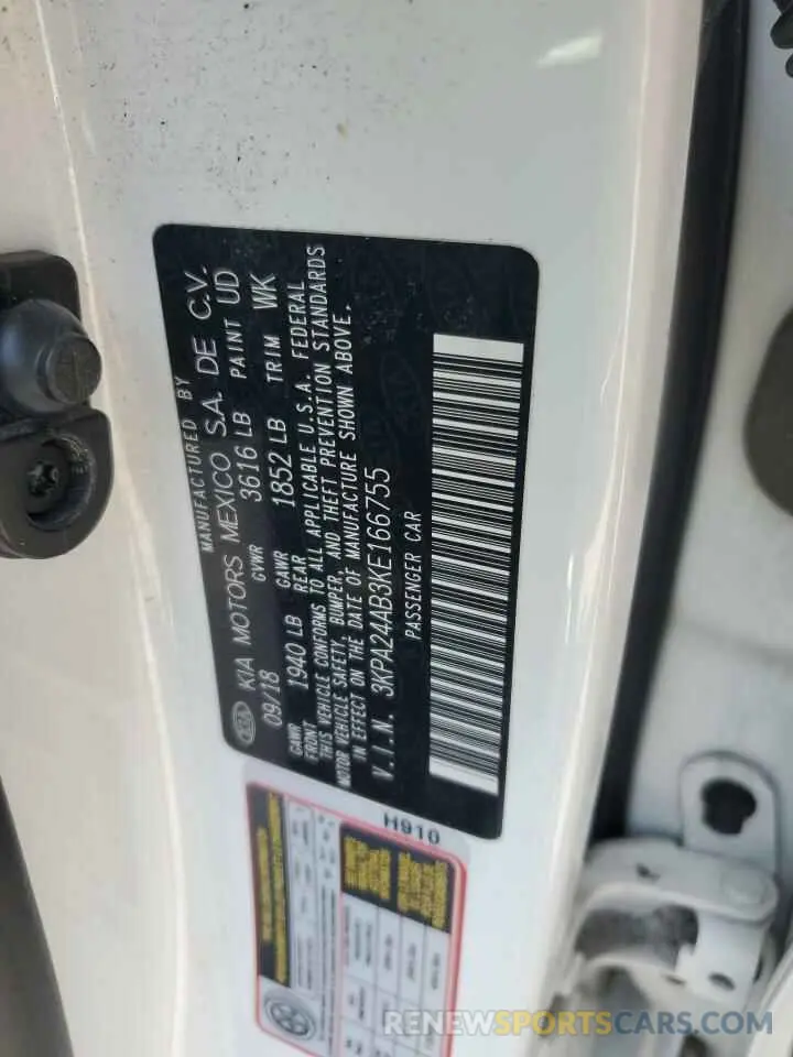 12 fotografías del automóvil dañado 3KPA24AB3KE166755 KIA RIO 2019