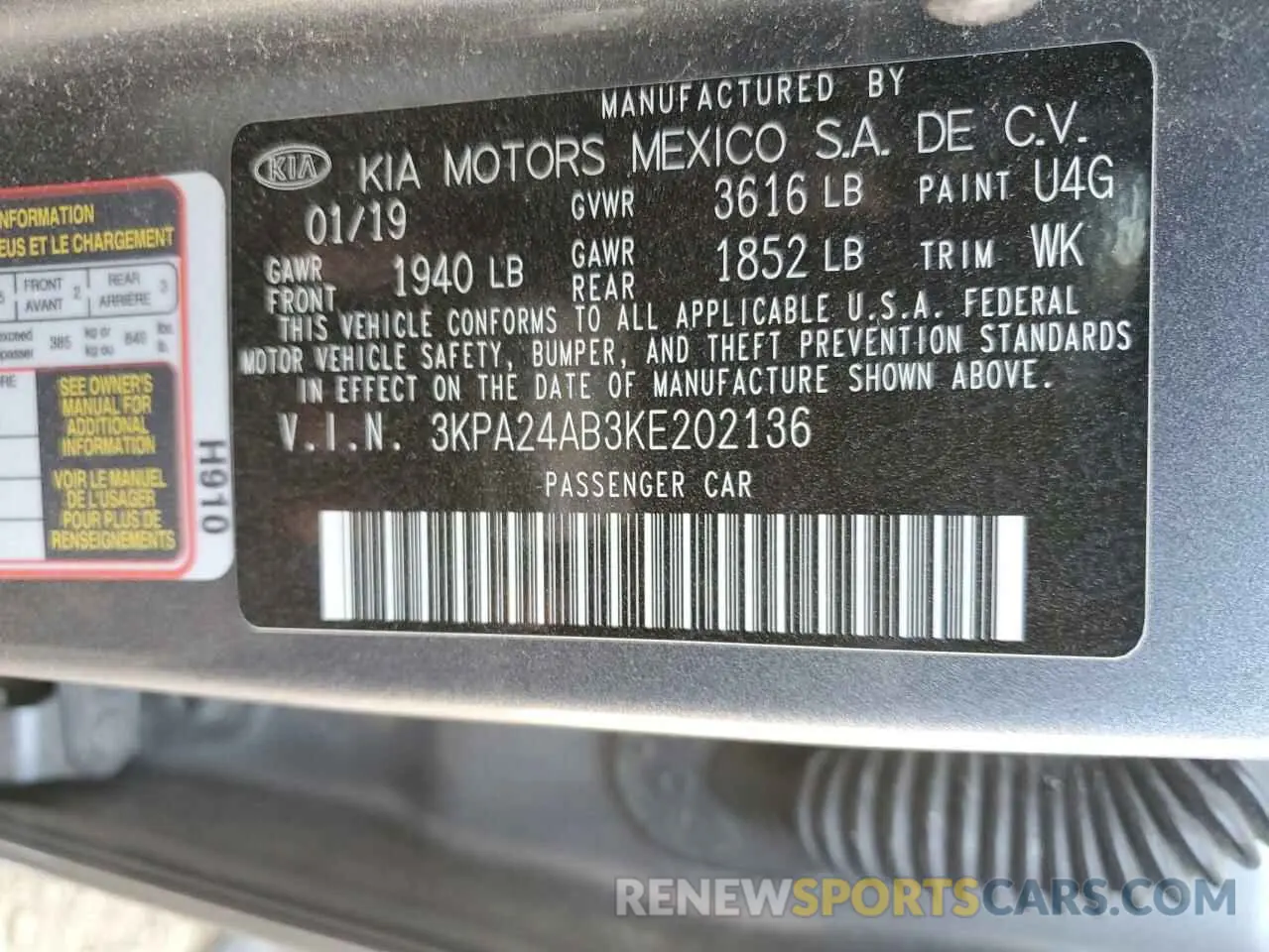 14 fotografías del automóvil dañado 3KPA24AB3KE202136 KIA RIO 2019