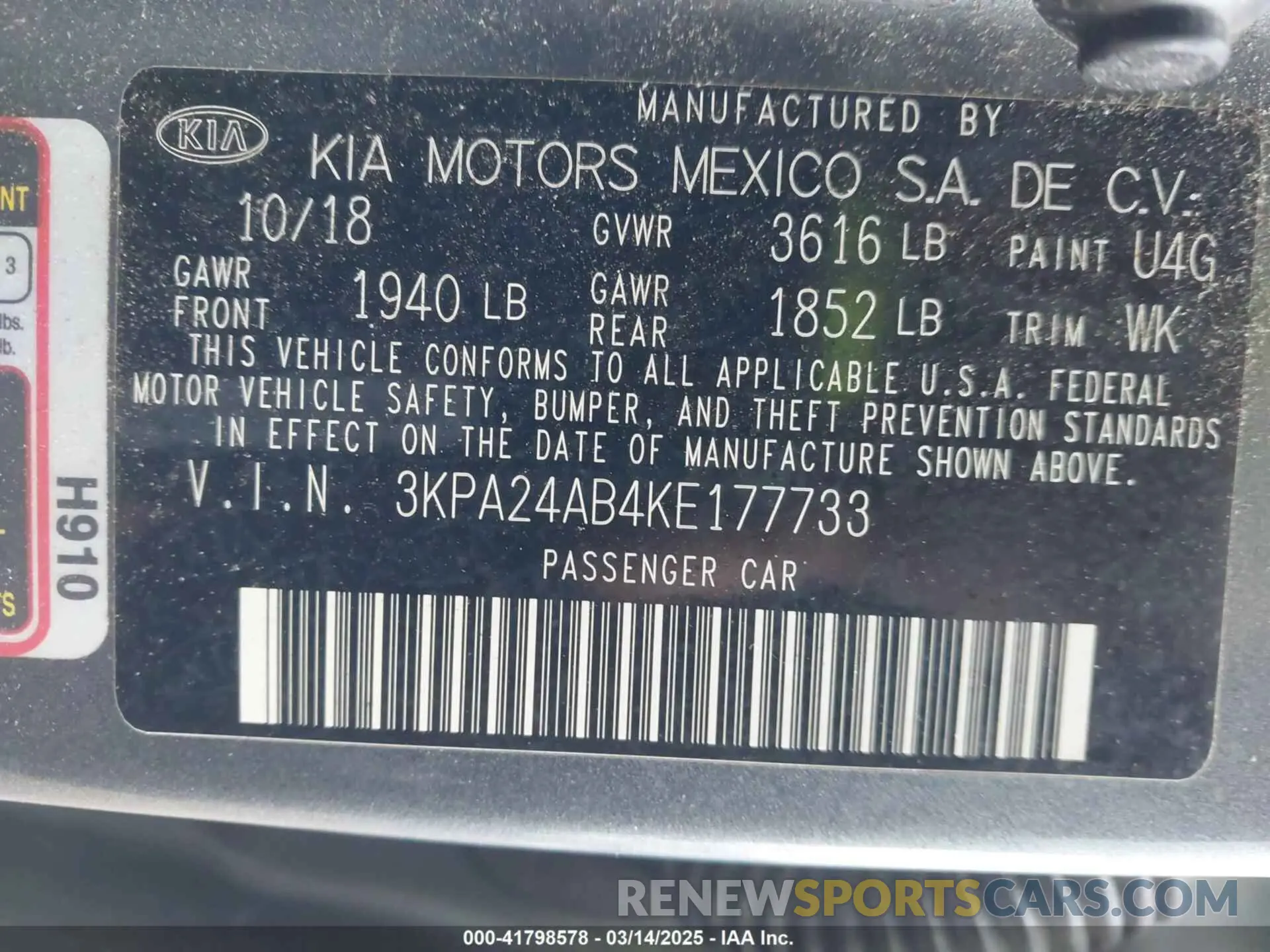 9 fotografías del automóvil dañado 3KPA24AB4KE177733 KIA RIO 2019