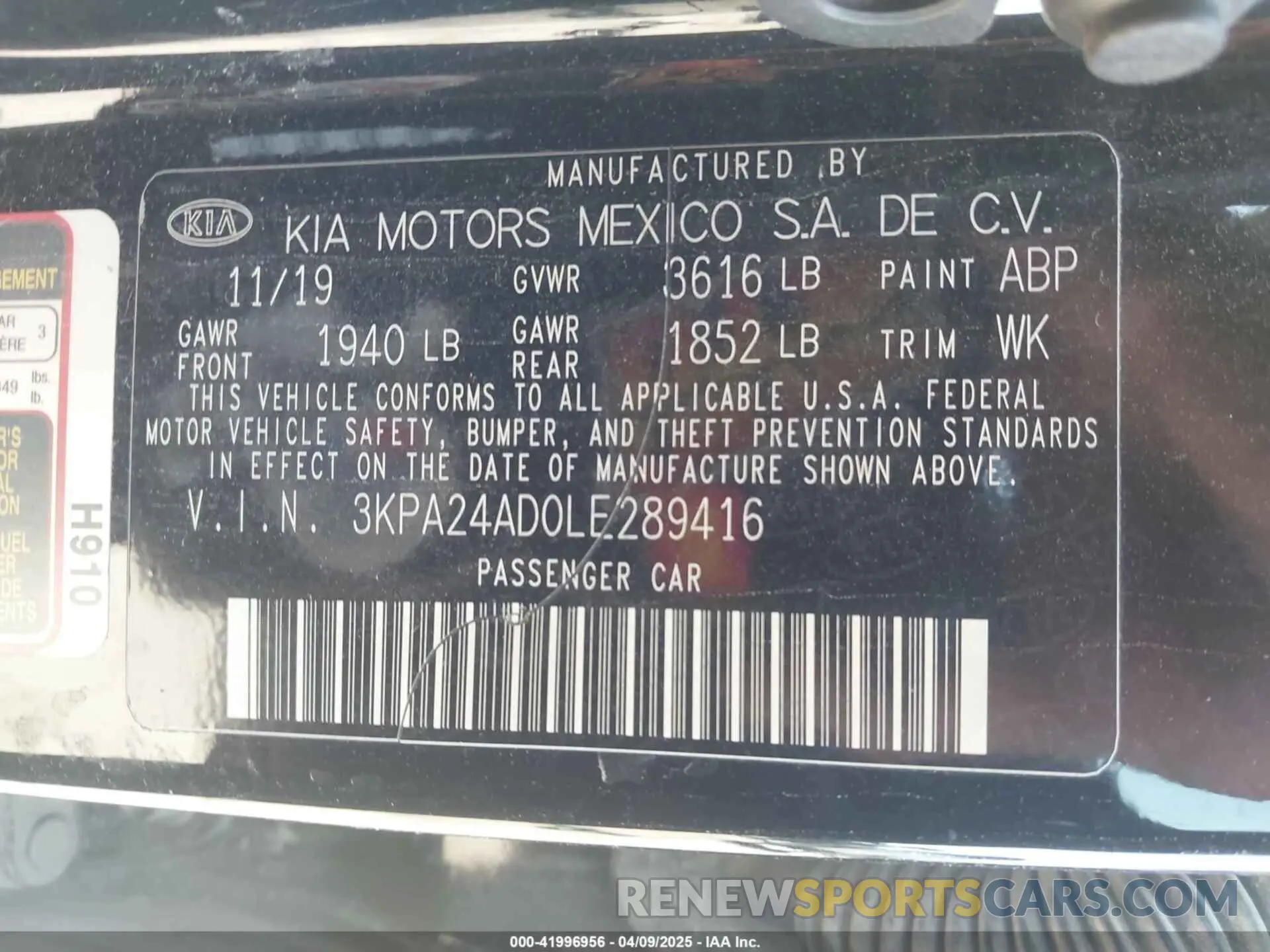 9 fotografías del automóvil dañado 3KPA24AD0LE289416 KIA RIO 2020