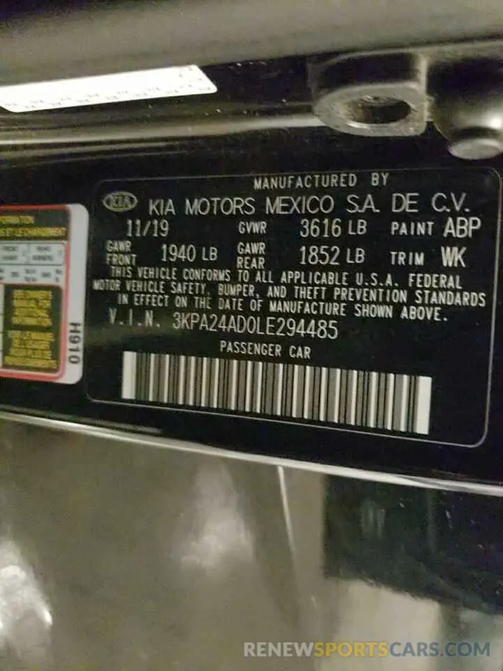 12 fotografías del automóvil dañado 3KPA24AD0LE294485 KIA RIO 2020