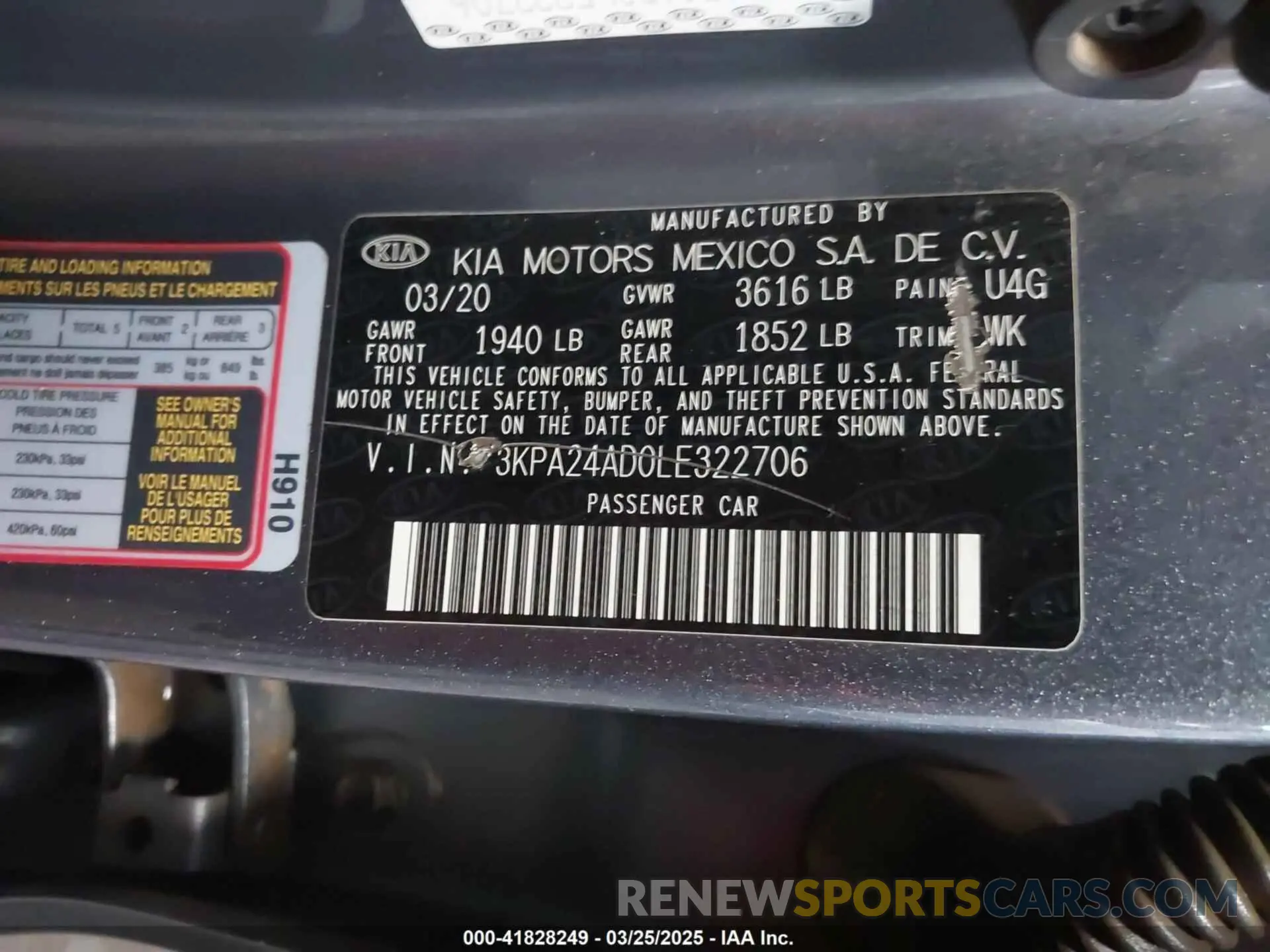 9 fotografías del automóvil dañado 3KPA24AD0LE322706 KIA RIO 2020