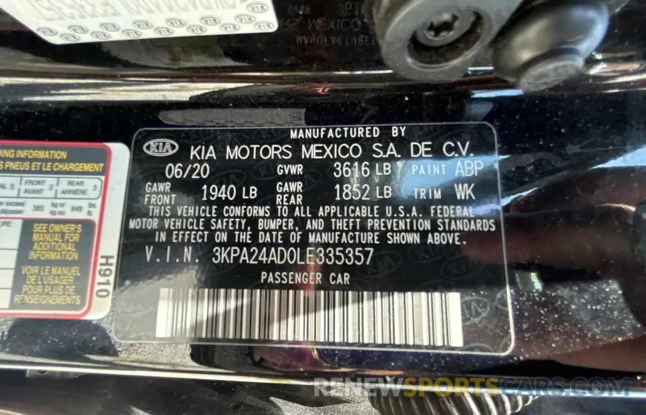 10 fotografías del automóvil dañado 3KPA24AD0LE335357 KIA RIO 2020