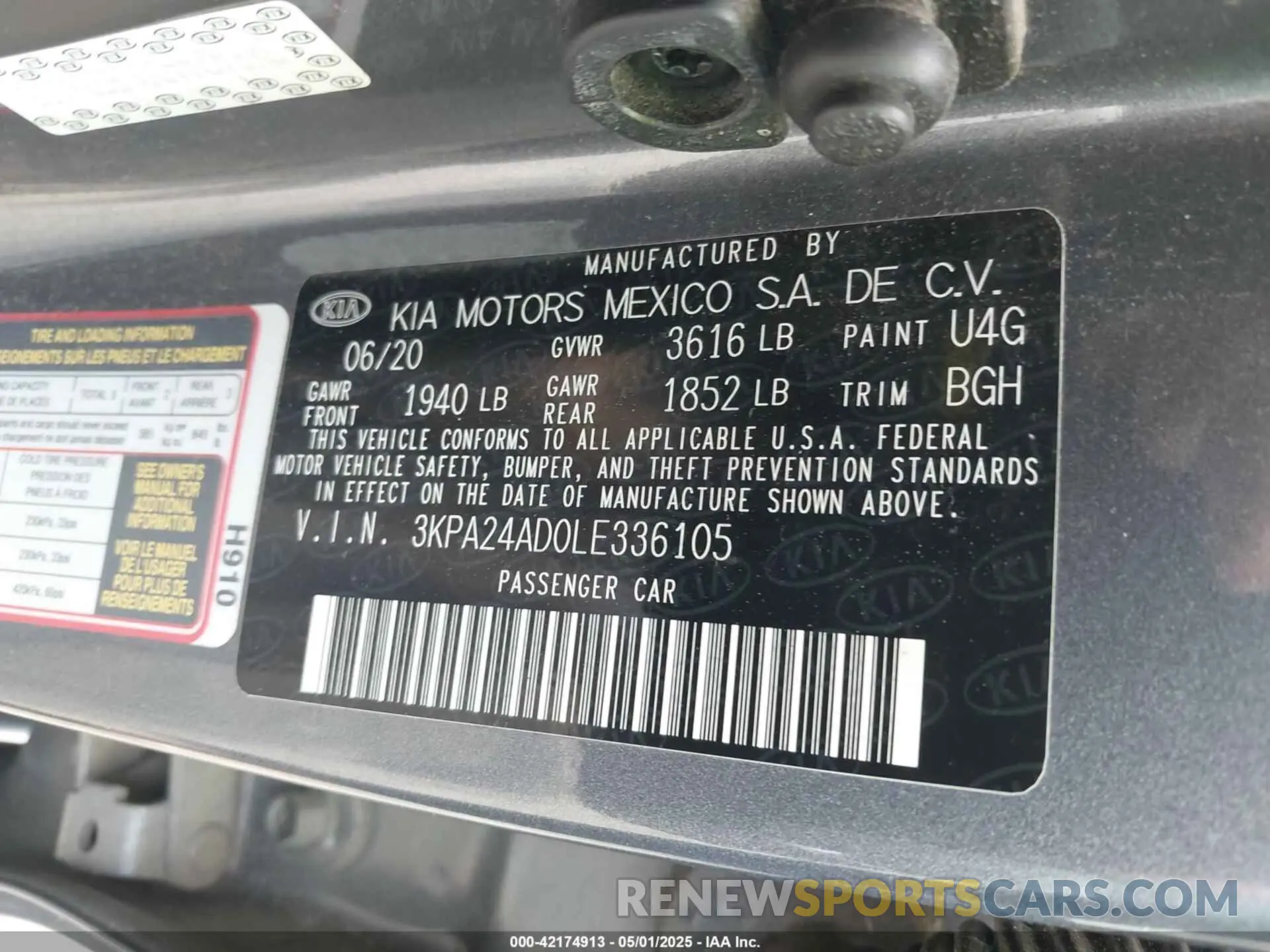 9 fotografías del automóvil dañado 3KPA24AD0LE336105 KIA RIO 2020