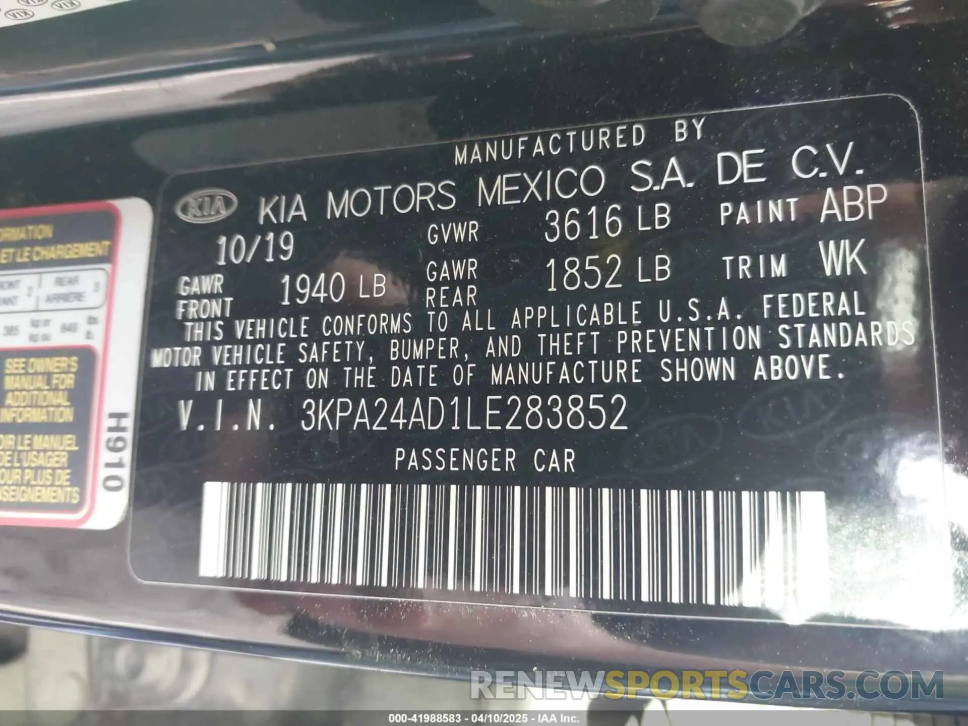 9 fotografías del automóvil dañado 3KPA24AD1LE283852 KIA RIO 2020