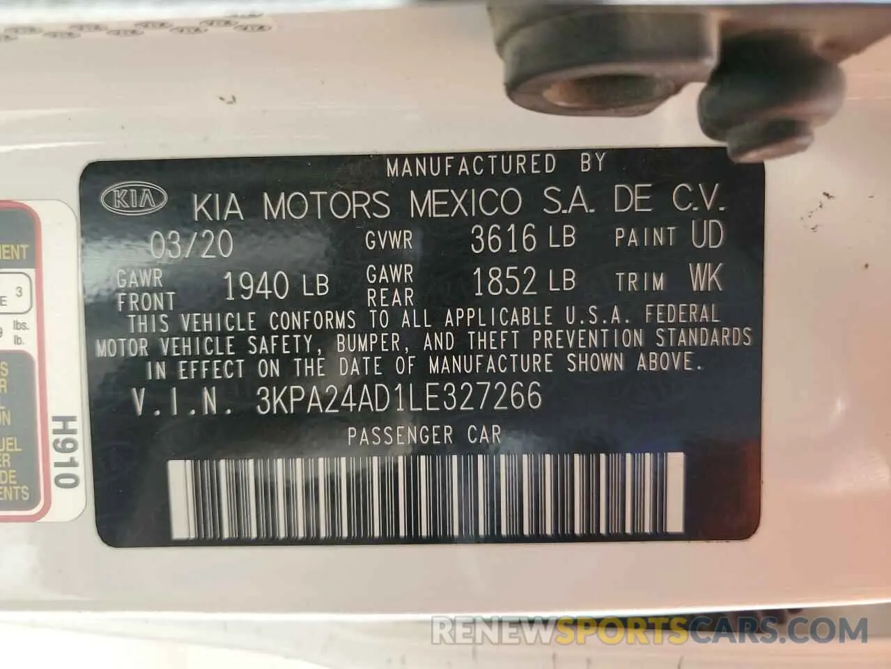 14 fotografías del automóvil dañado 3KPA24AD1LE327266 KIA RIO 2020