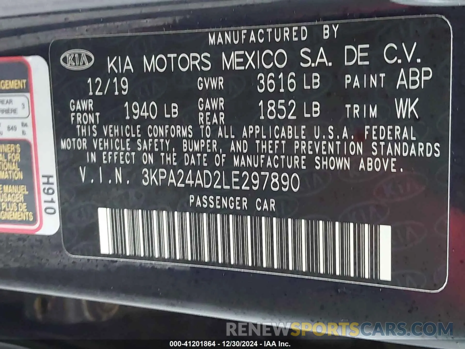9 fotografías del automóvil dañado 3KPA24AD2LE297890 KIA RIO 2020