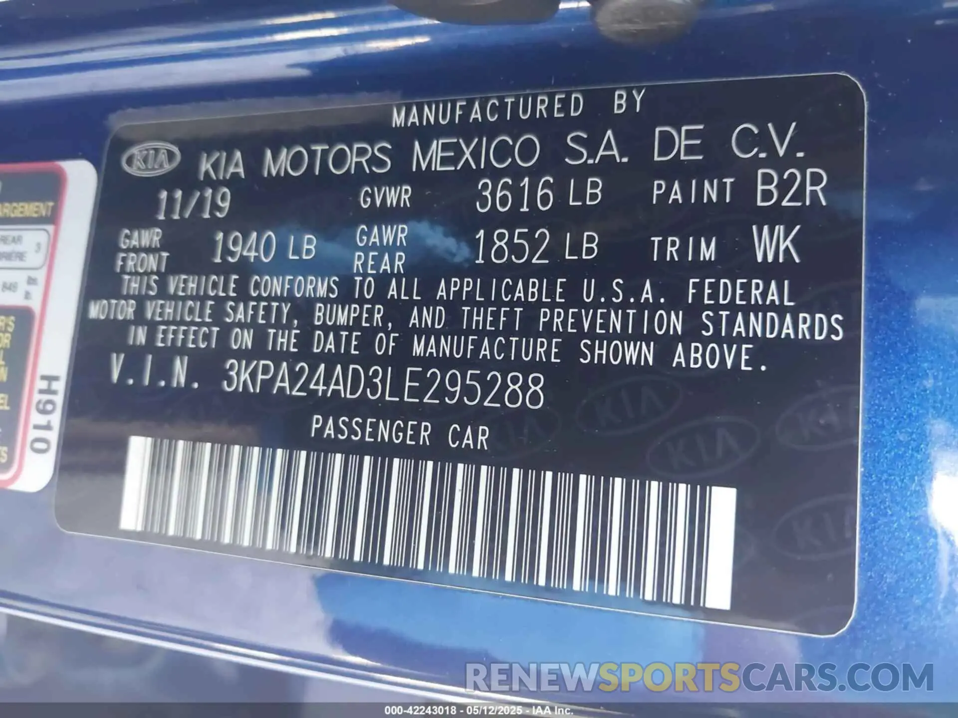 9 fotografías del automóvil dañado 3KPA24AD3LE295288 KIA RIO 2020