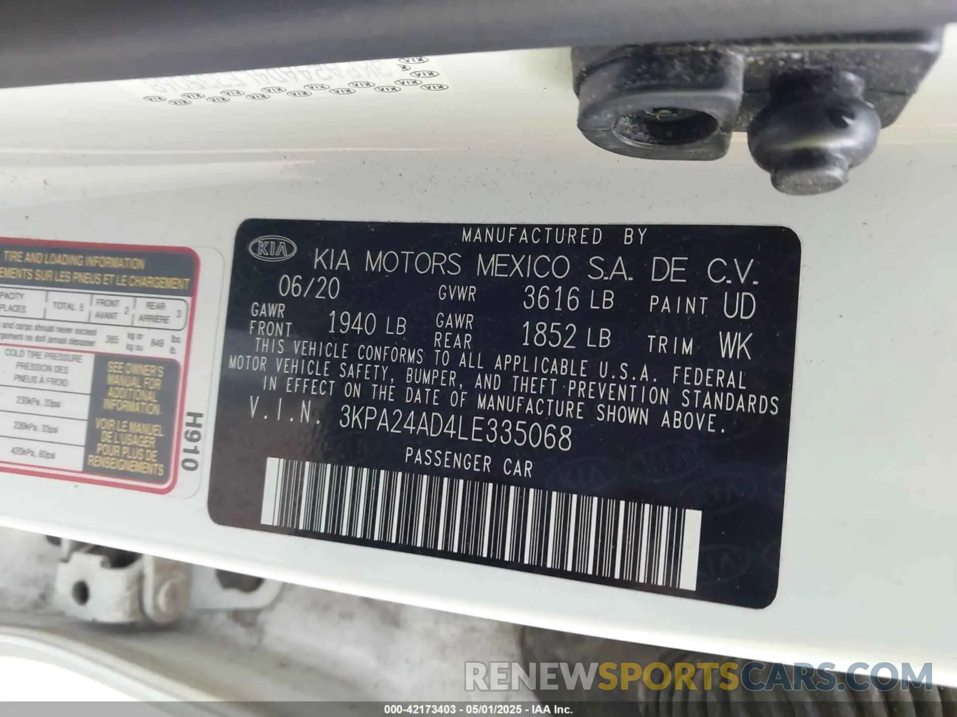 9 fotografías del automóvil dañado 3KPA24AD4LE335068 KIA RIO 2020