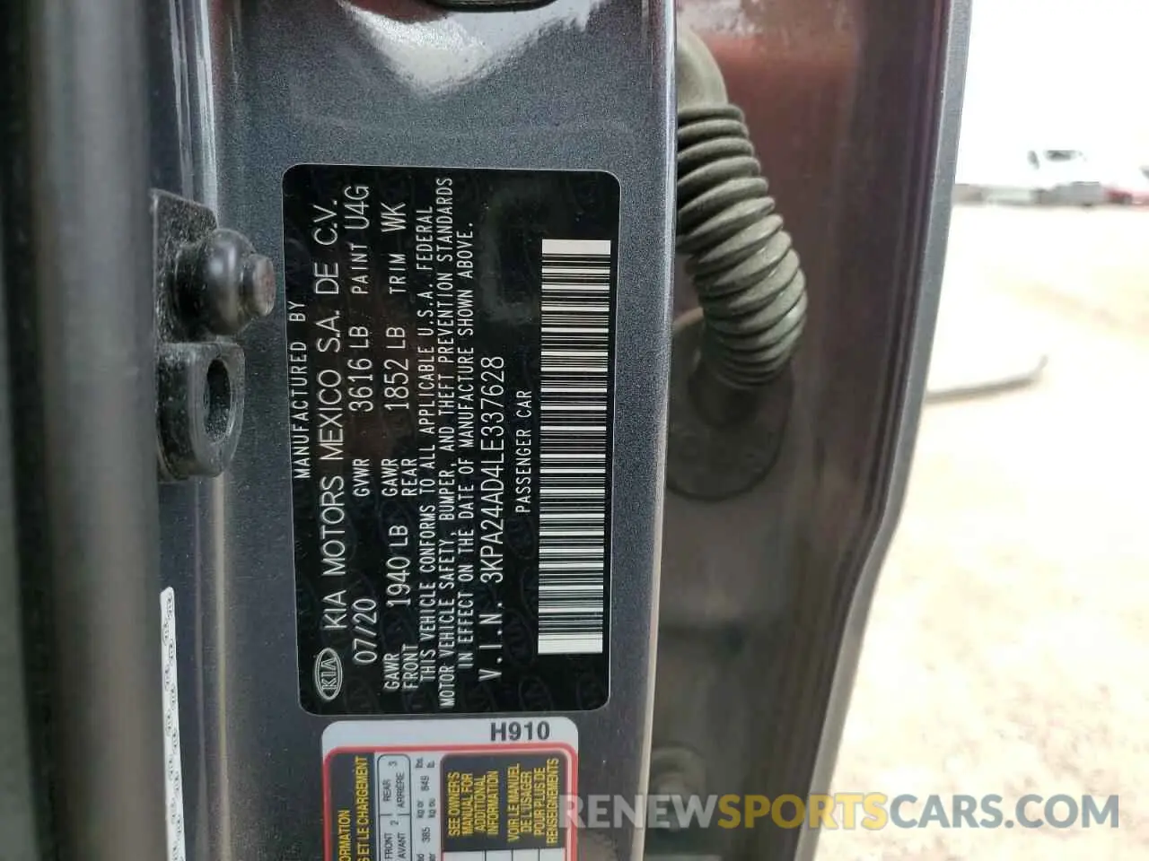 12 fotografías del automóvil dañado 3KPA24AD4LE337628 KIA RIO 2020