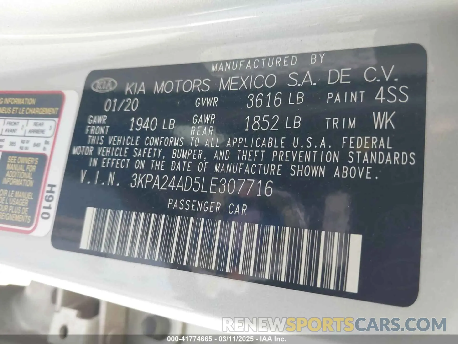 9 fotografías del automóvil dañado 3KPA24AD5LE307716 KIA RIO 2020