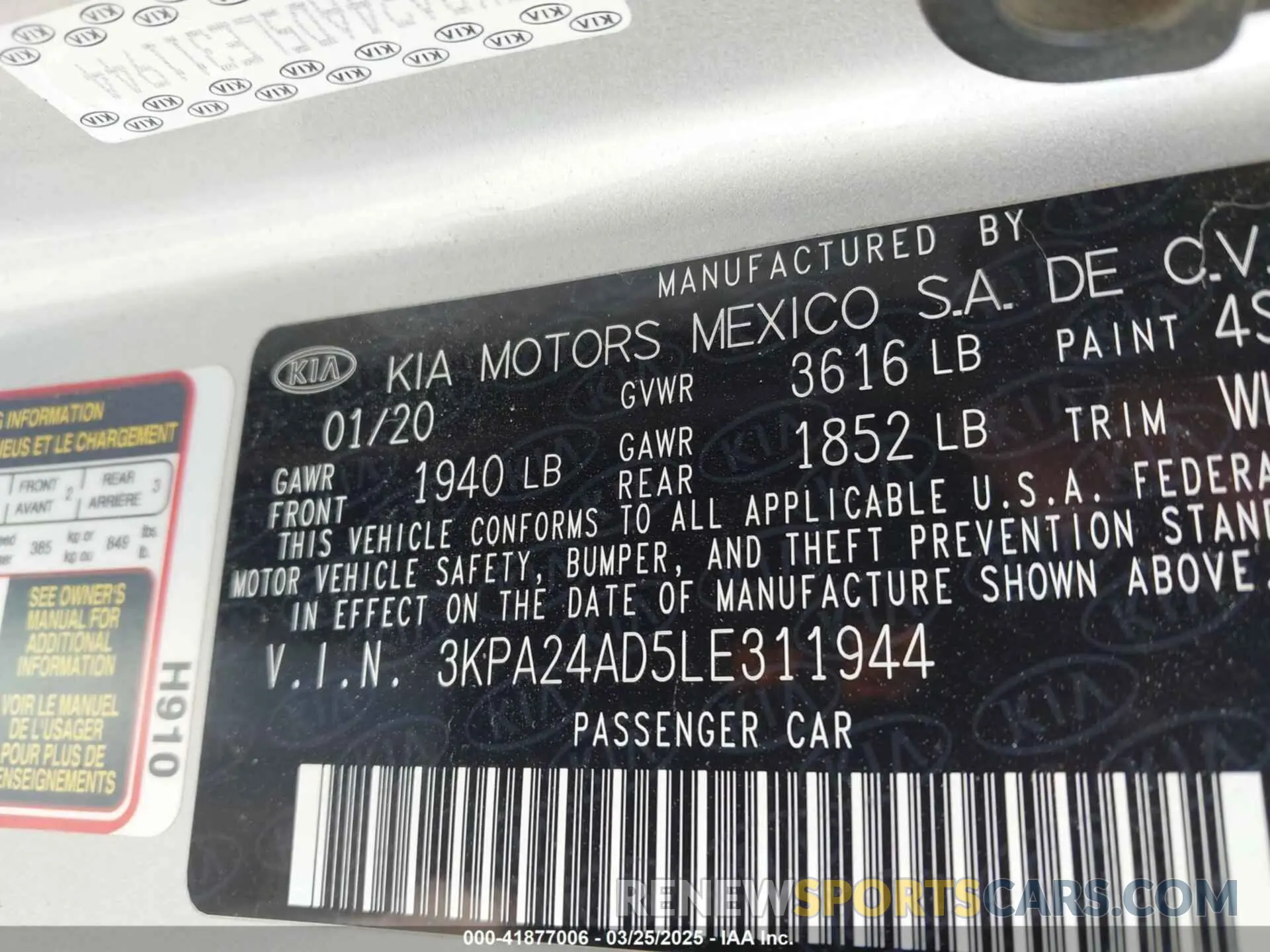 9 fotografías del automóvil dañado 3KPA24AD5LE311944 KIA RIO 2020