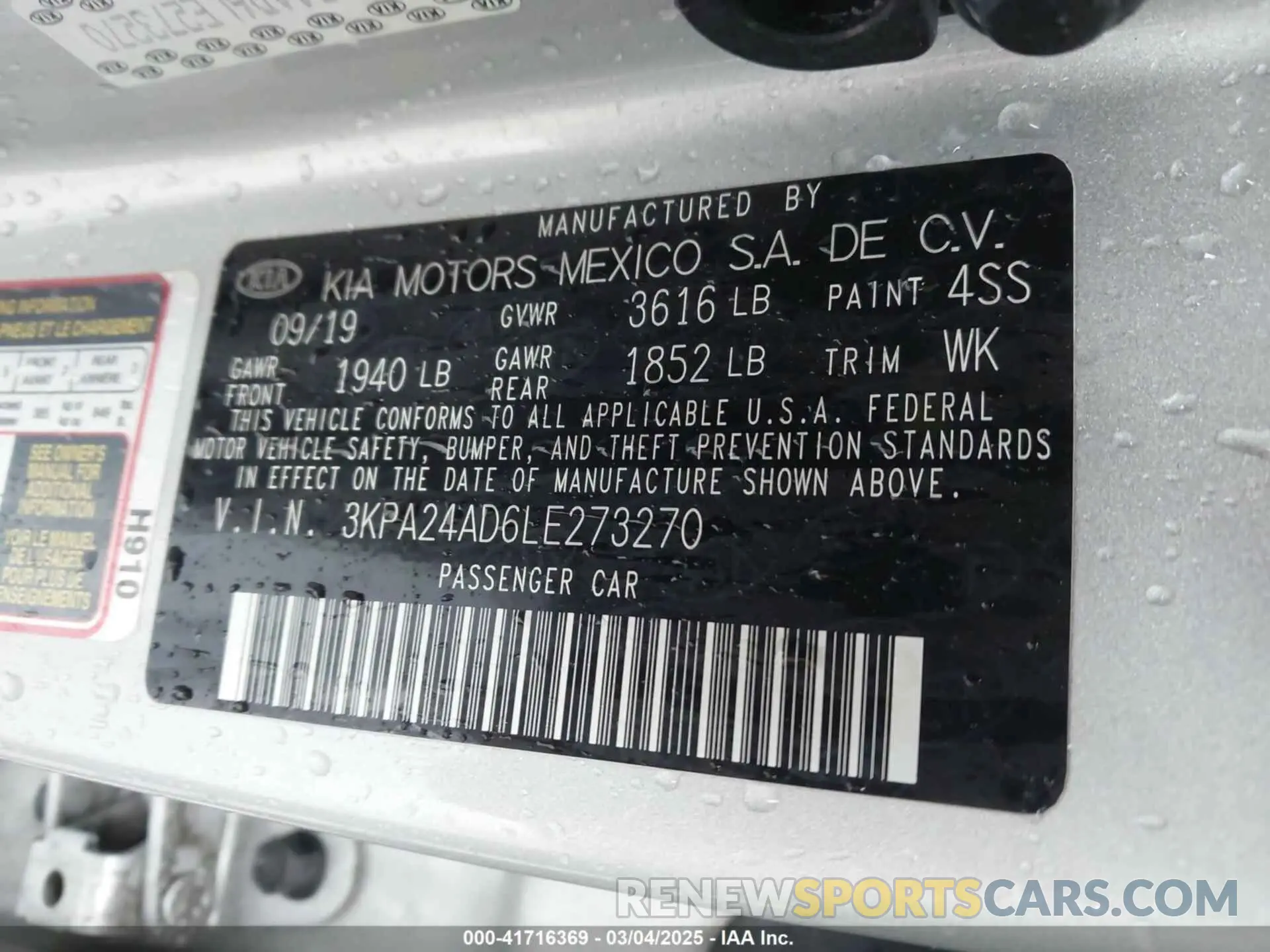 9 fotografías del automóvil dañado 3KPA24AD6LE273270 KIA RIO 2020