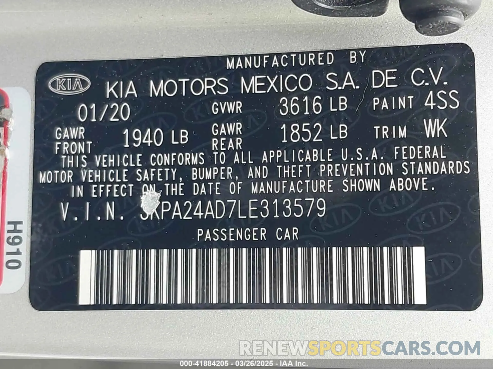 9 fotografías del automóvil dañado 3KPA24AD7LE313579 KIA RIO 2020