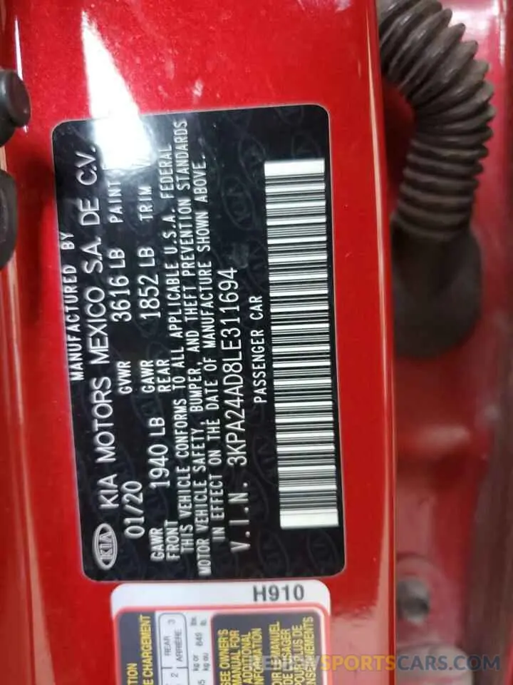 13 fotografías del automóvil dañado 3KPA24AD8LE311694 KIA RIO 2020