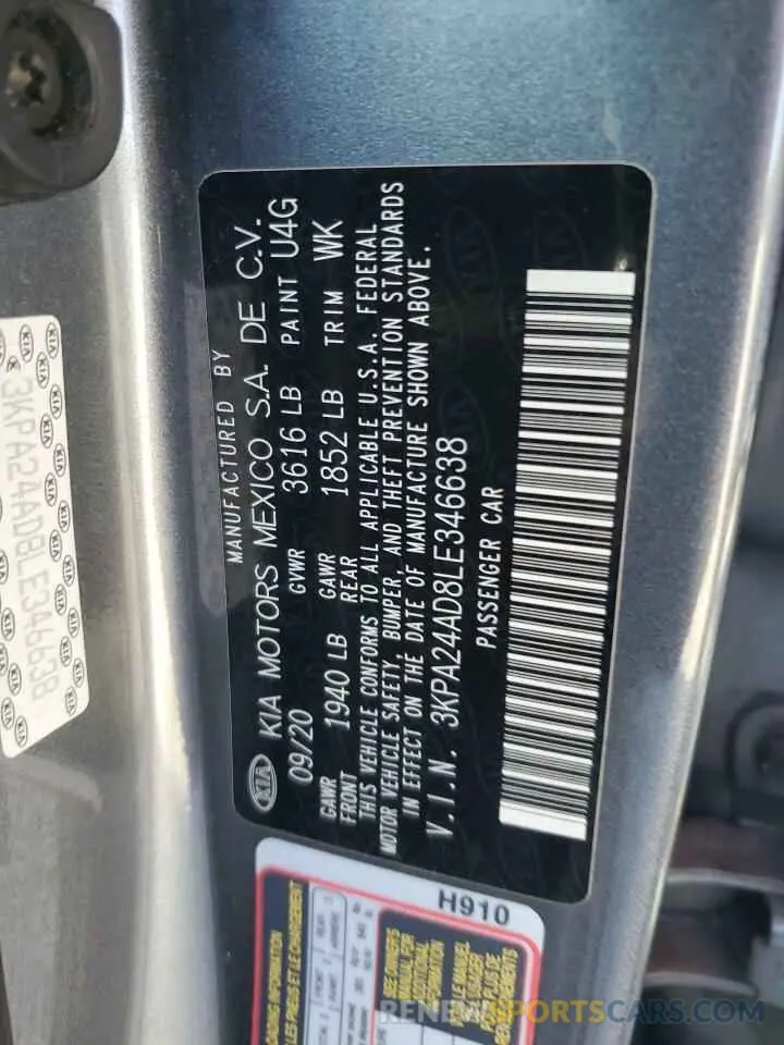 12 fotografías del automóvil dañado 3KPA24AD8LE346638 KIA RIO 2020