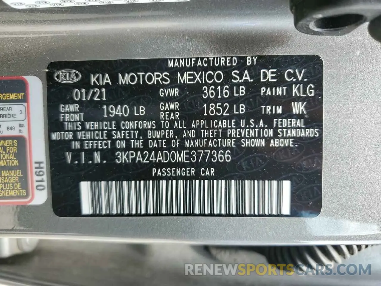 12 fotografías del automóvil dañado 3KPA24AD0ME377366 KIA RIO 2021