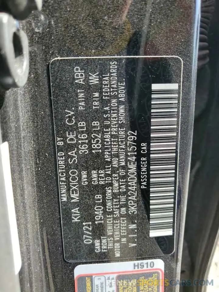 14 fotografías del automóvil dañado 3KPA24AD0ME415792 KIA RIO 2021