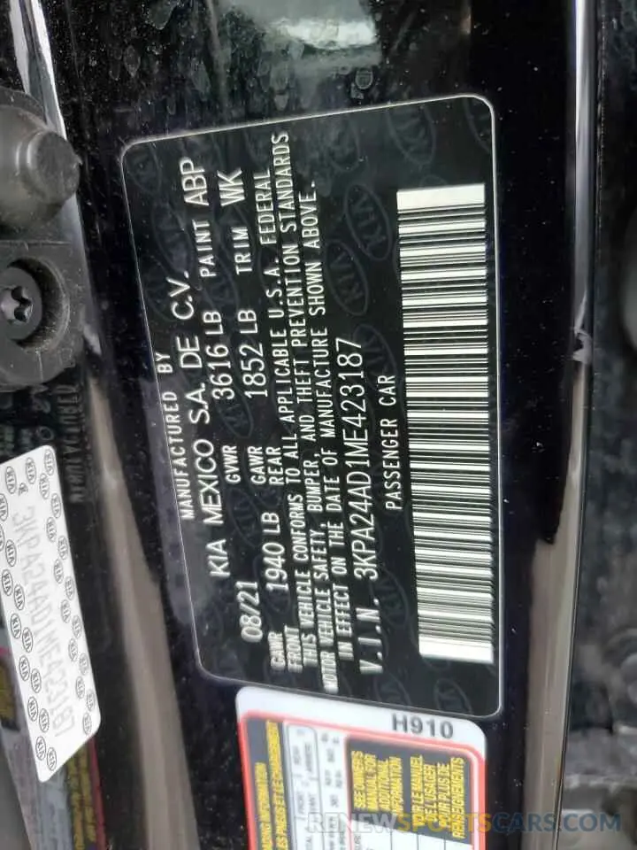 12 fotografías del automóvil dañado 3KPA24AD1ME423187 KIA RIO 2021