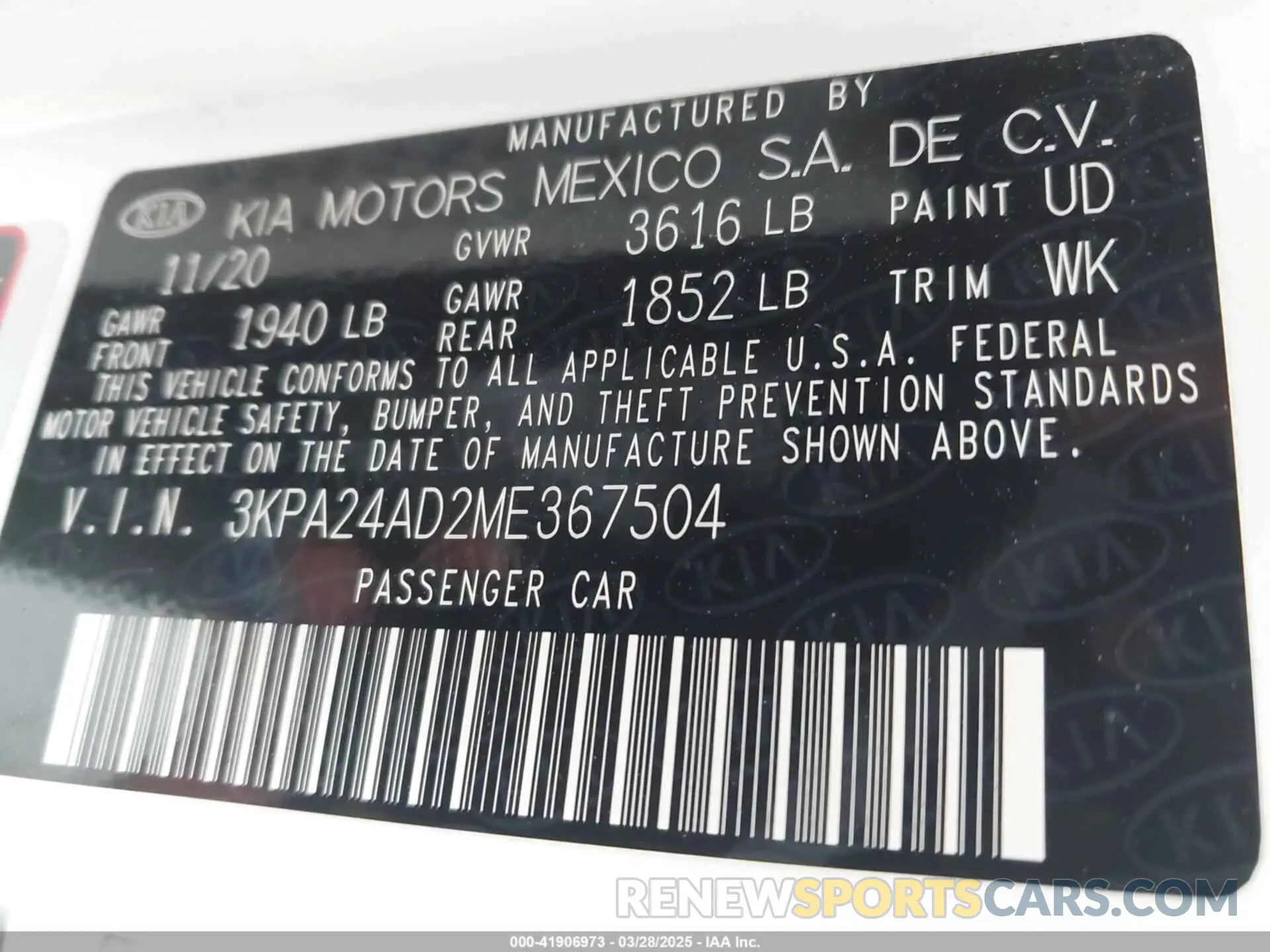9 fotografías del automóvil dañado 3KPA24AD2ME367504 KIA RIO 2021