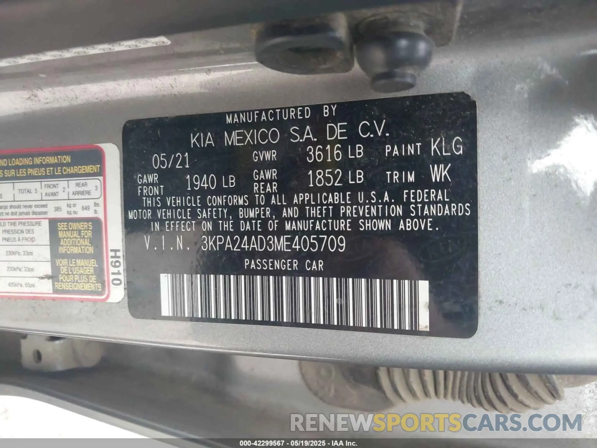 9 fotografías del automóvil dañado 3KPA24AD3ME405709 KIA RIO 2021