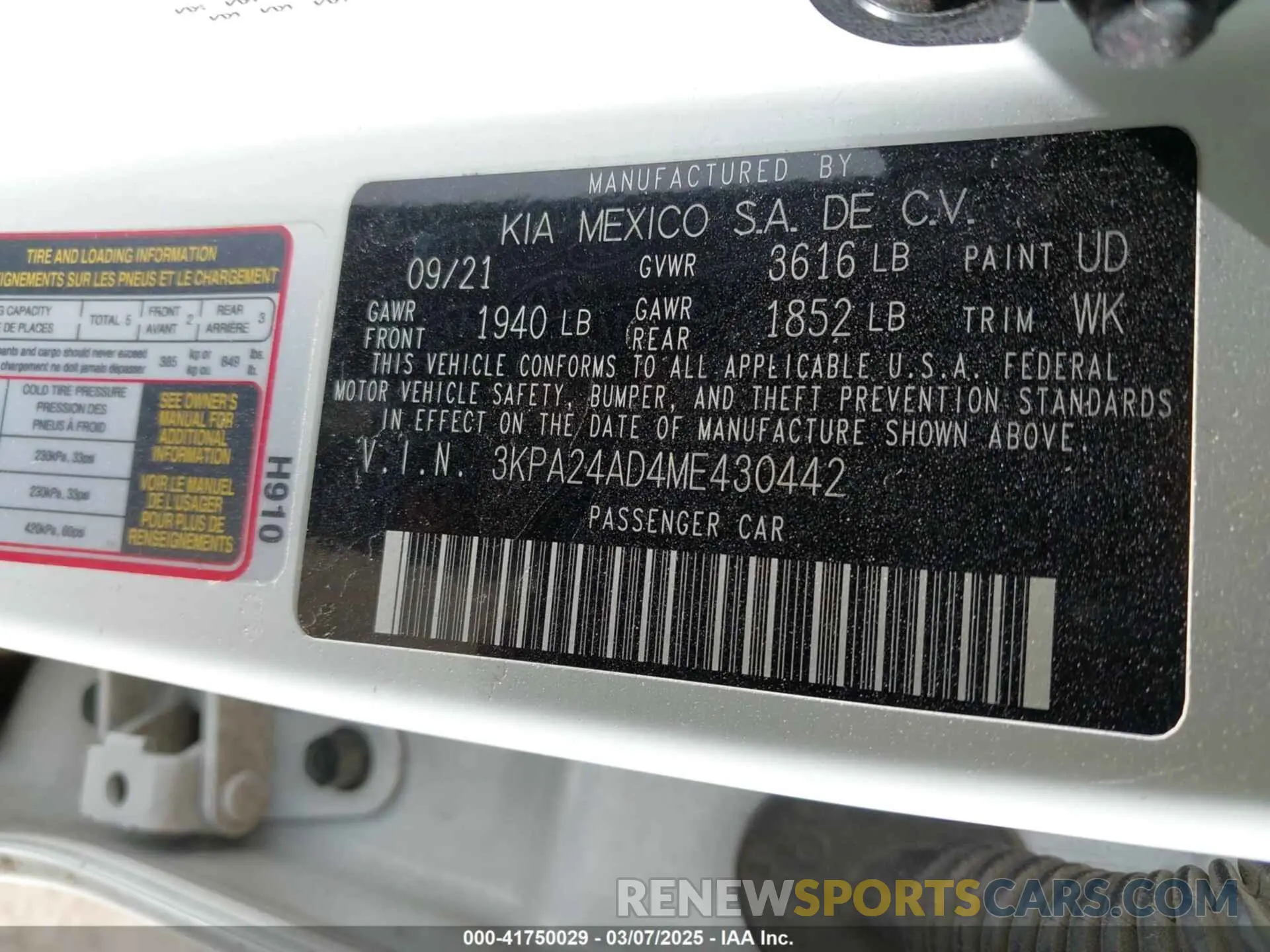 9 fotografías del automóvil dañado 3KPA24AD4ME430442 KIA RIO 2021