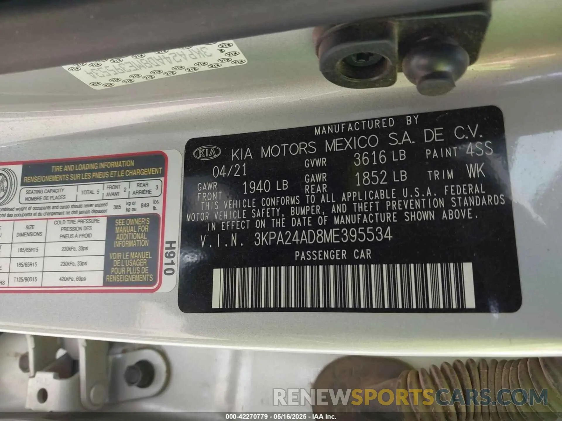 9 fotografías del automóvil dañado 3KPA24AD8ME395534 KIA RIO 2021