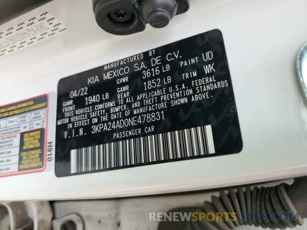 13 fotografías del automóvil dañado 3KPA24AD0NE478831 KIA RIO 2022