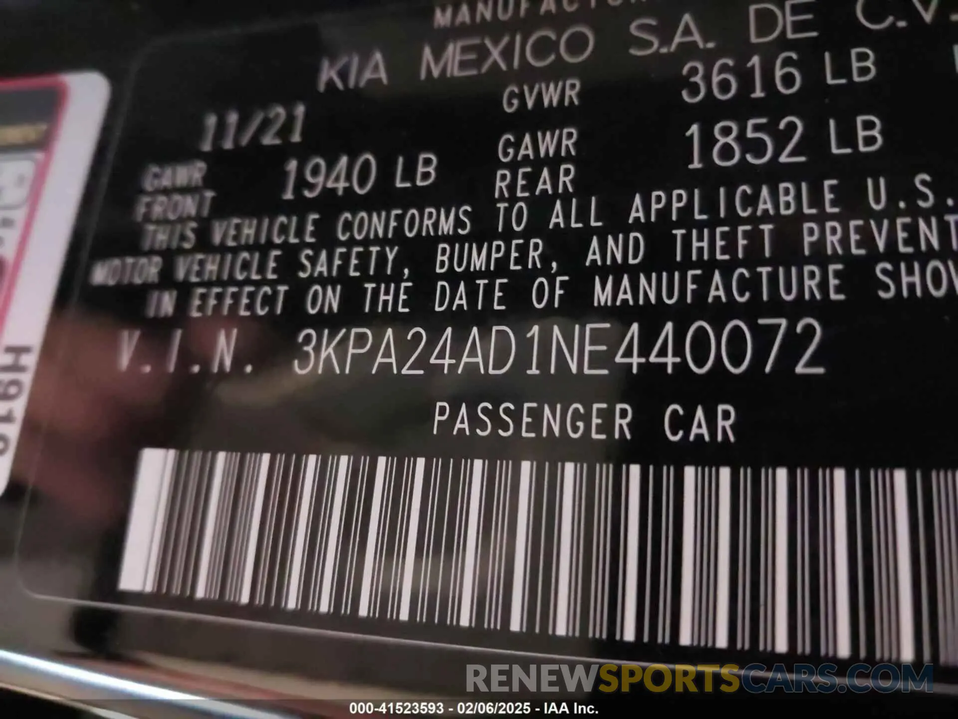 9 fotografías del automóvil dañado 3KPA24AD1NE440072 KIA RIO 2022