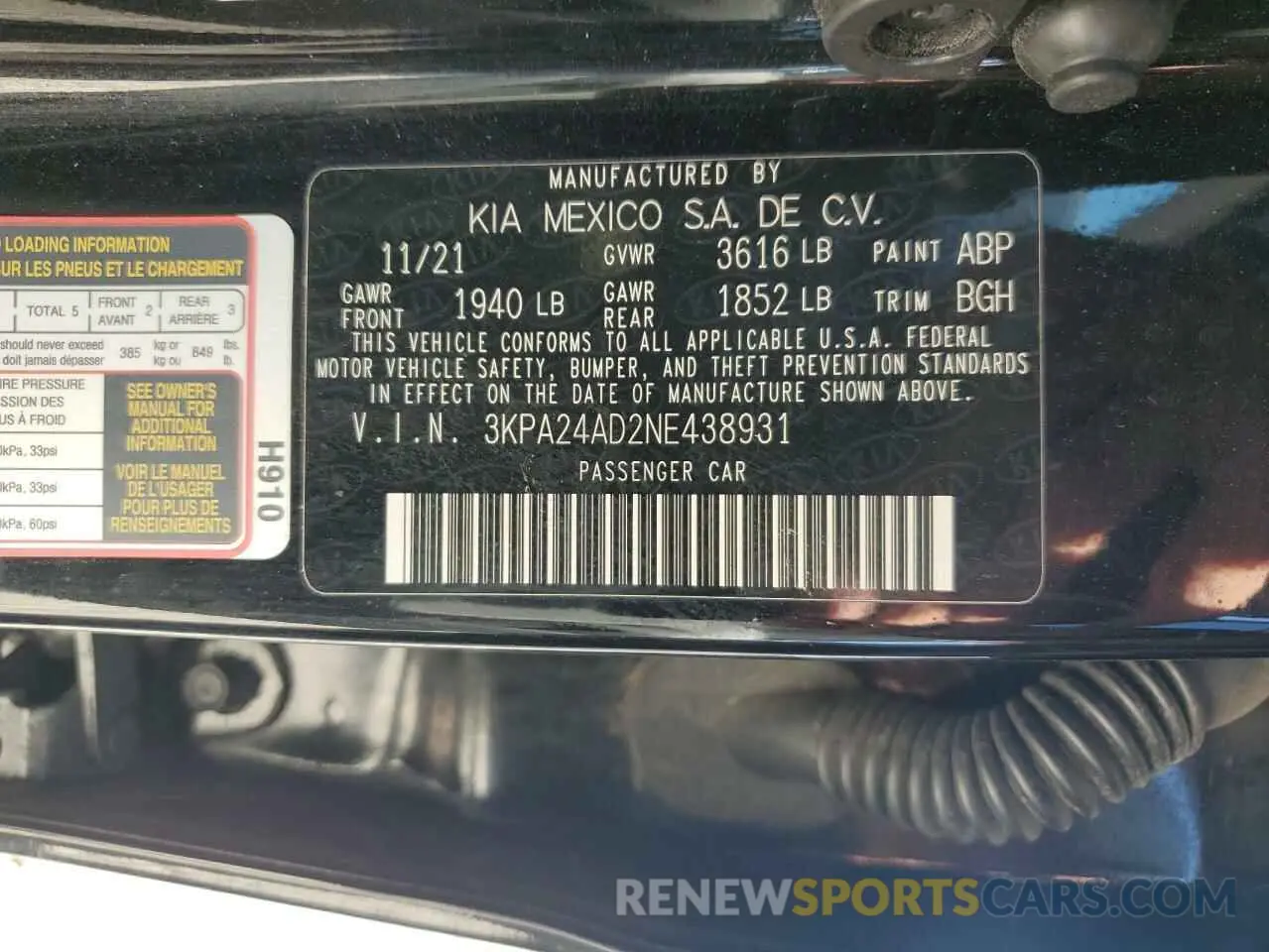 12 fotografías del automóvil dañado 3KPA24AD2NE438931 KIA RIO 2022