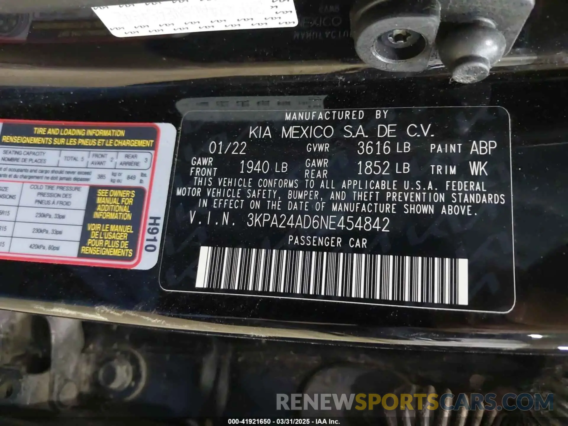9 fotografías del automóvil dañado 3KPA24AD6NE454842 KIA RIO 2022