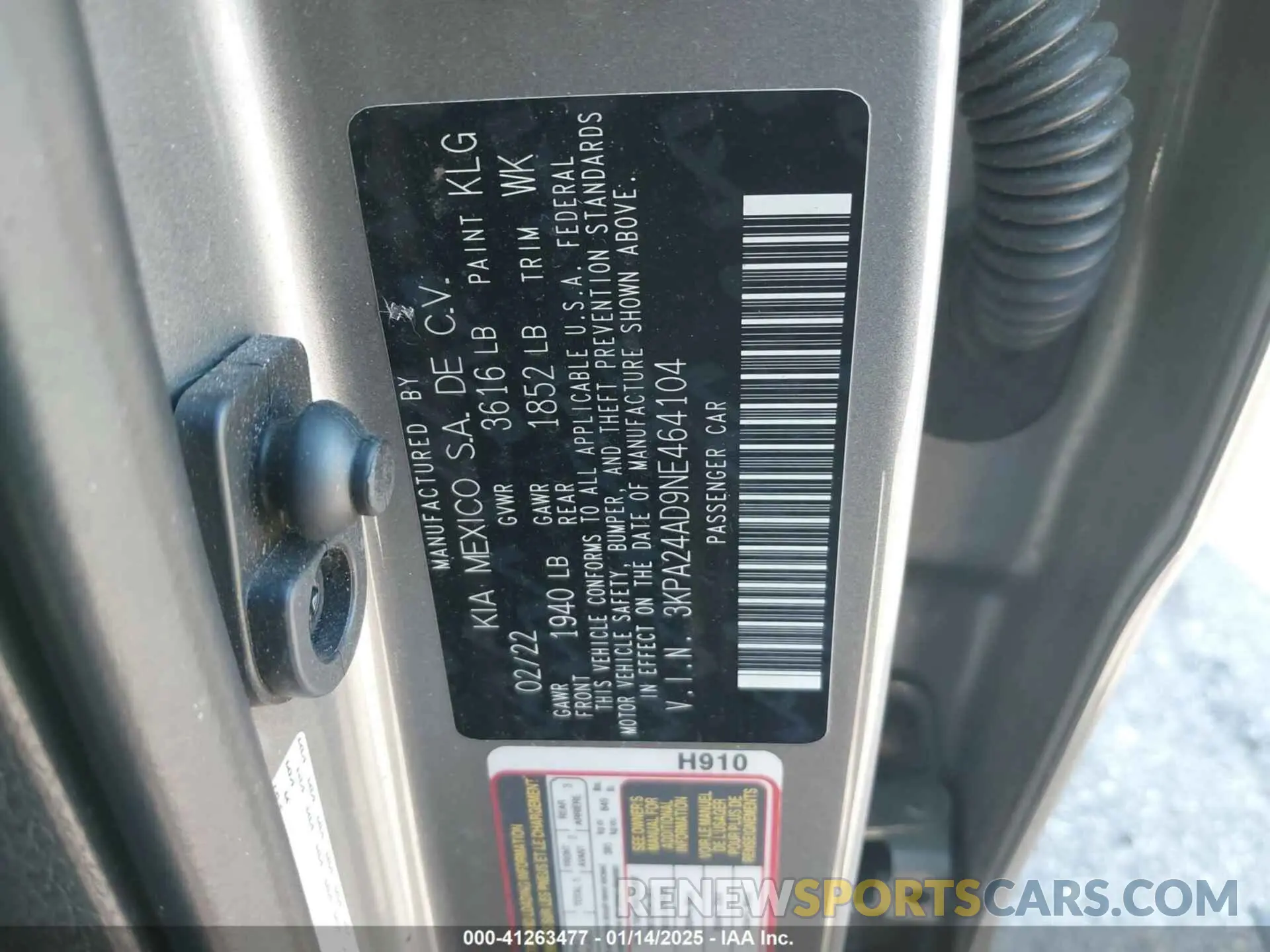 9 fotografías del automóvil dañado 3KPA24AD9NE464104 KIA RIO 2022
