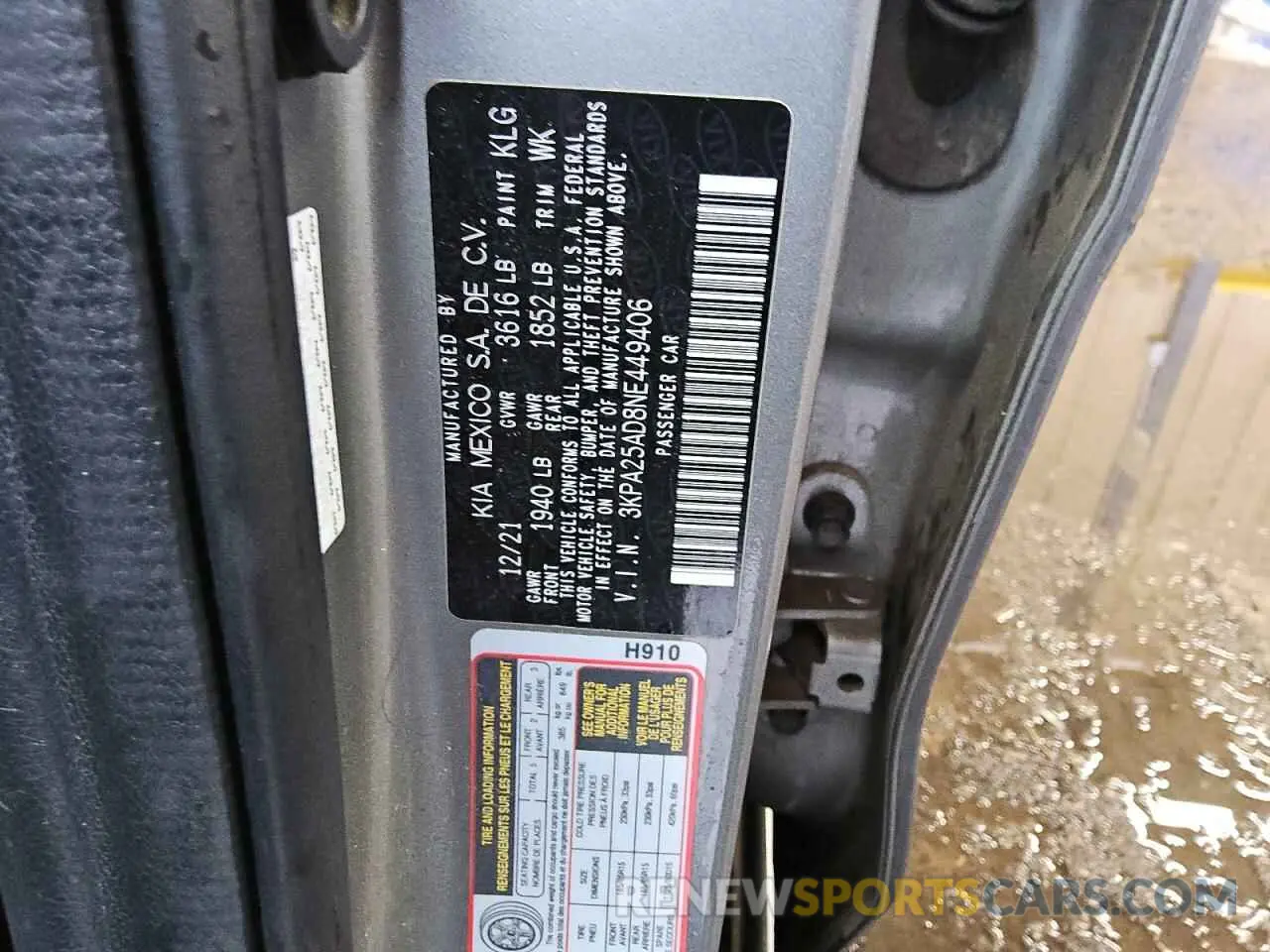 8 fotografías del automóvil dañado 3KPA25AD8NE449406 KIA RIO 2022