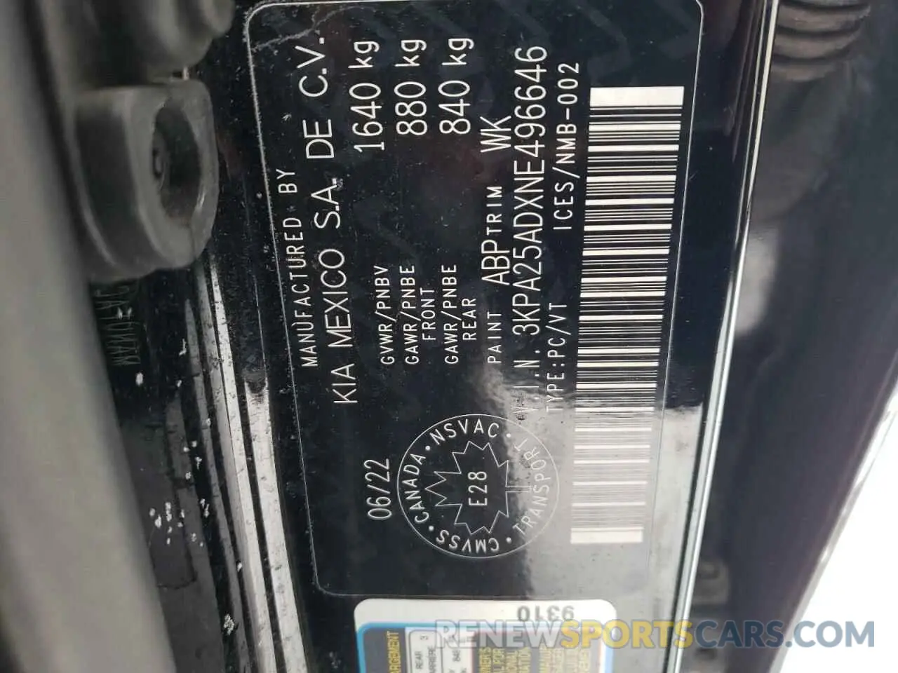 12 fotografías del automóvil dañado 3KPA25ADXNE496646 KIA RIO 2022