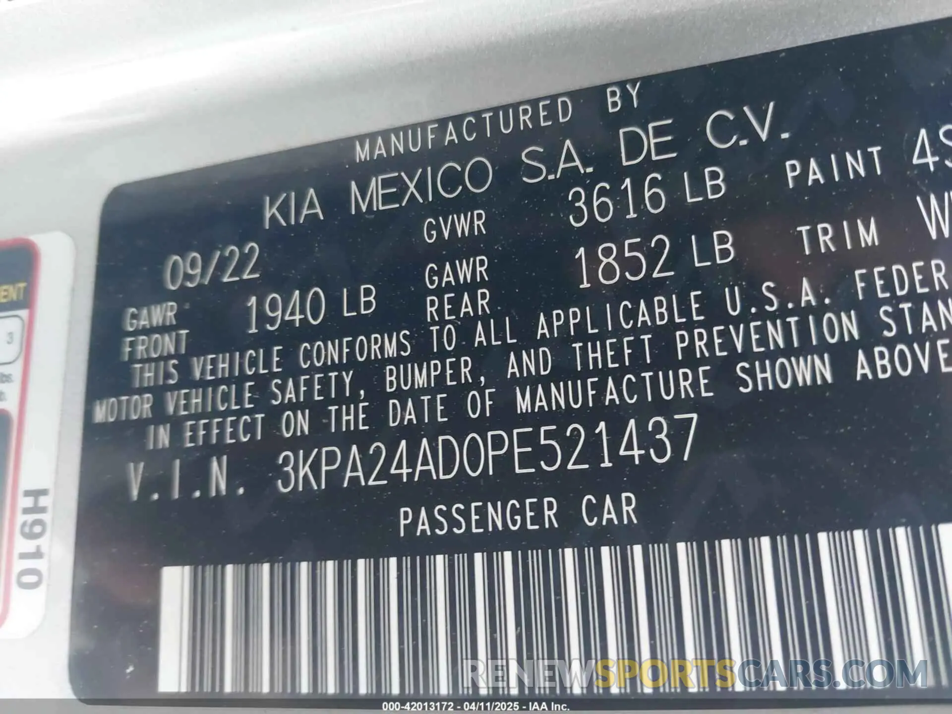 9 fotografías del automóvil dañado 3KPA24AD0PE521437 KIA RIO 2023