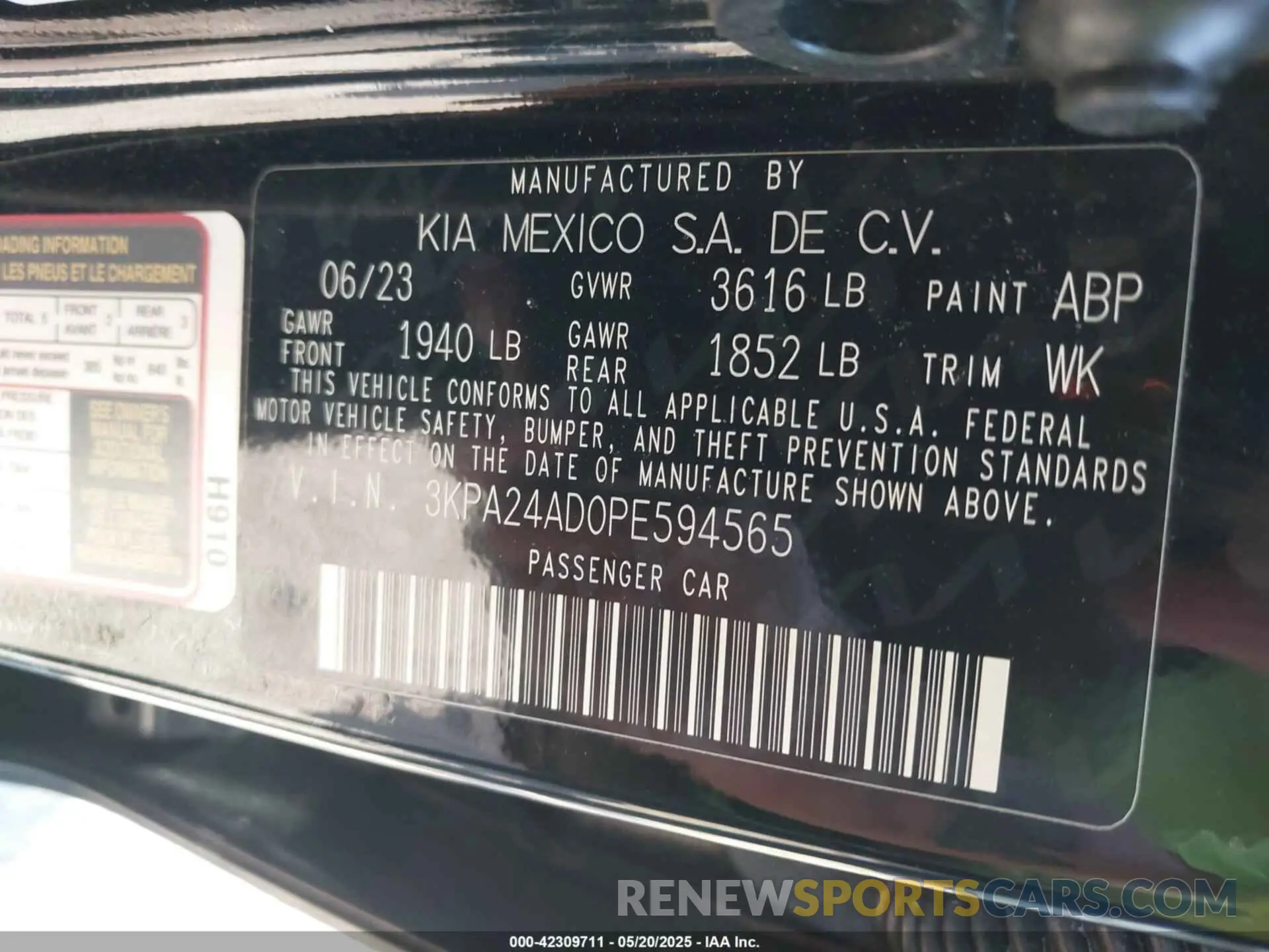 9 fotografías del automóvil dañado 3KPA24AD0PE594565 KIA RIO 2023