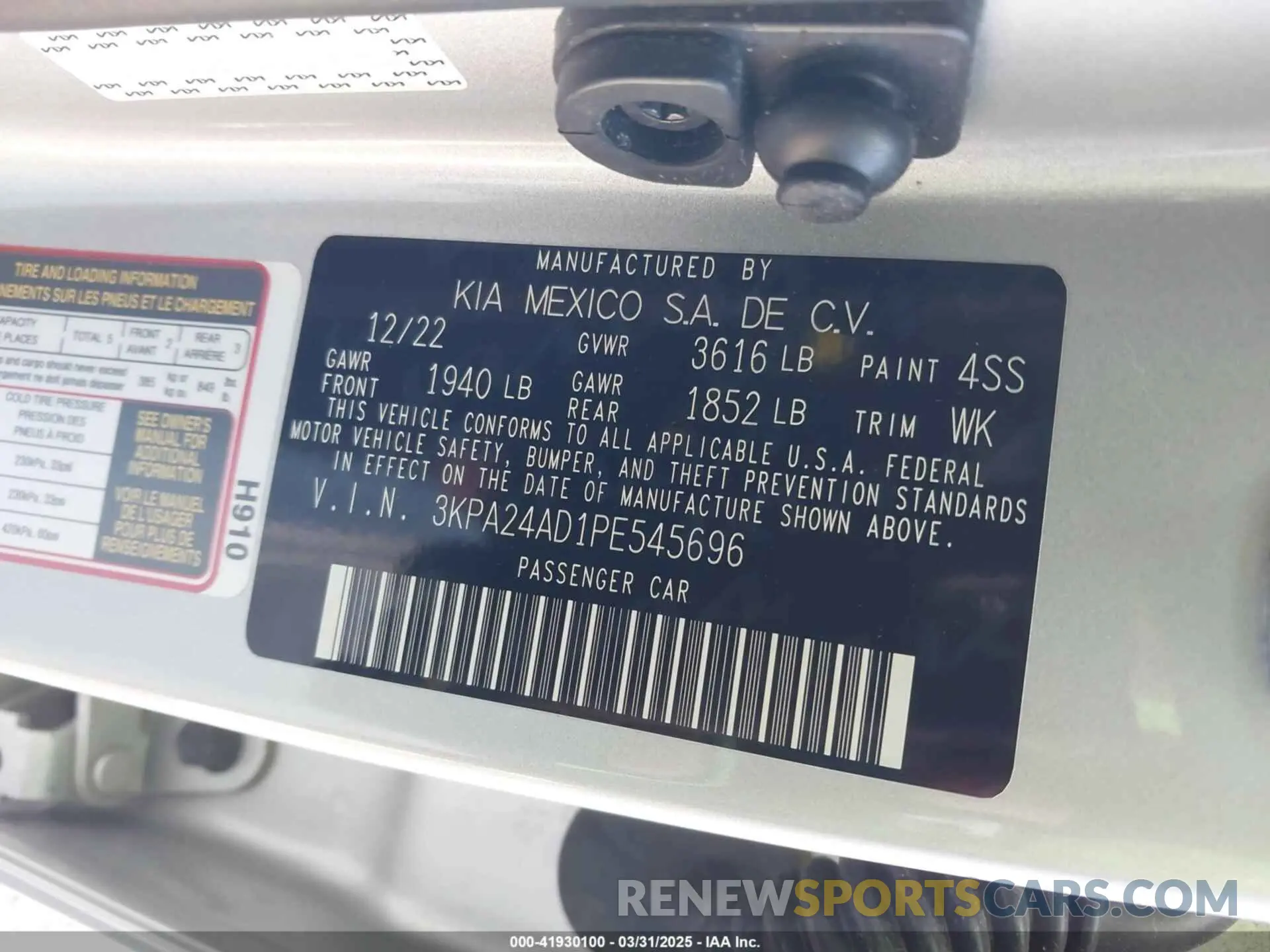 9 fotografías del automóvil dañado 3KPA24AD1PE545696 KIA RIO 2023