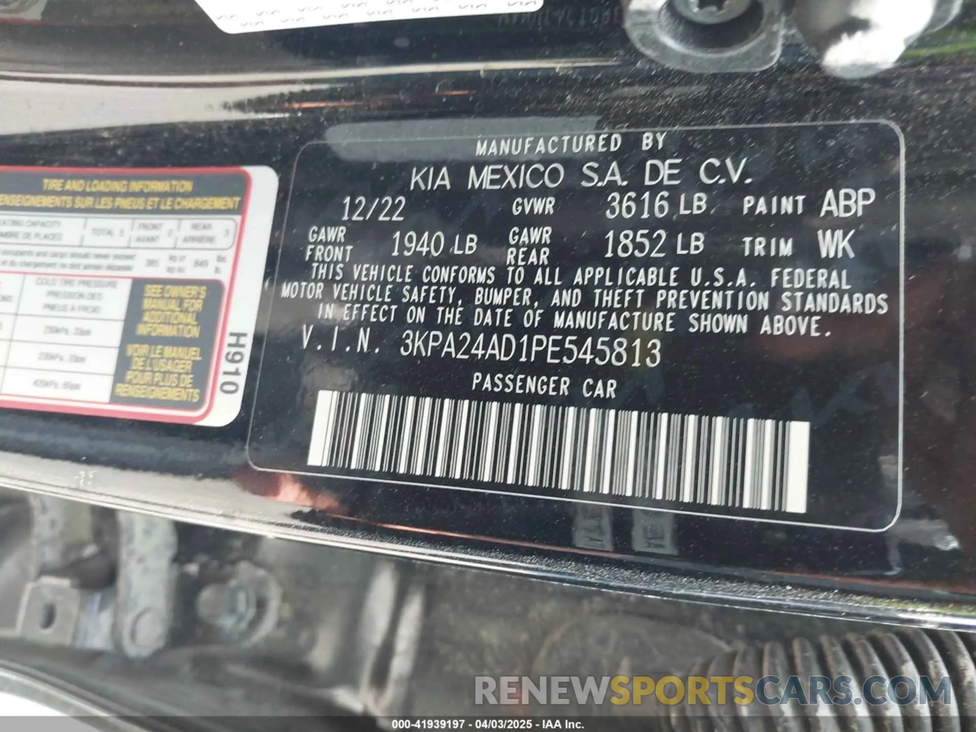 9 fotografías del automóvil dañado 3KPA24AD1PE545813 KIA RIO 2023
