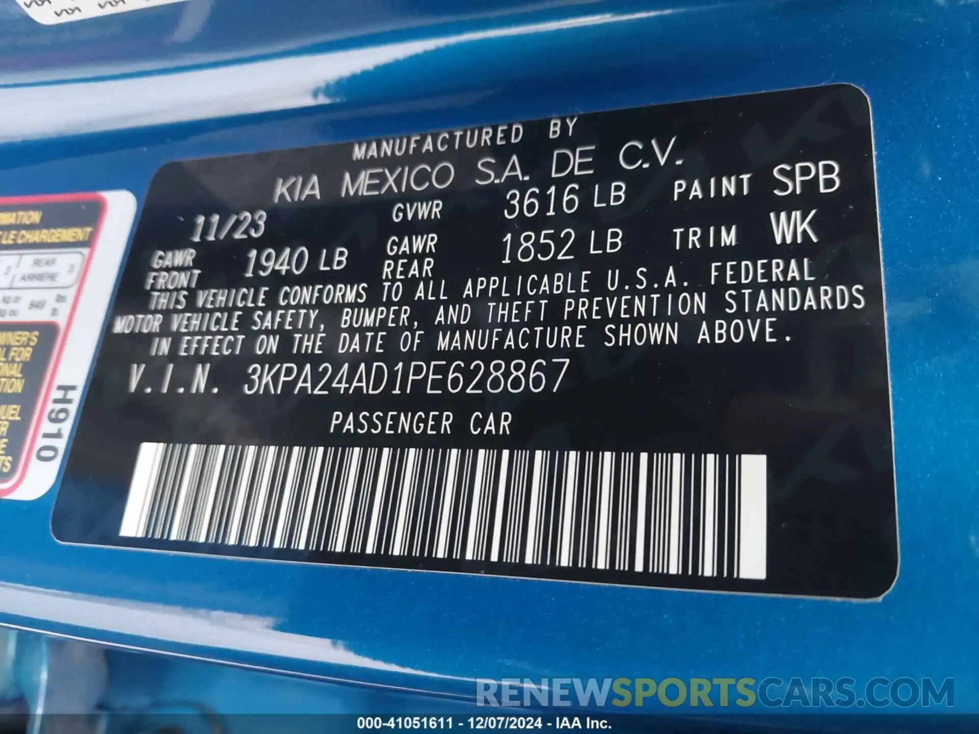 9 fotografías del automóvil dañado 3KPA24AD1PE628867 KIA RIO 2023