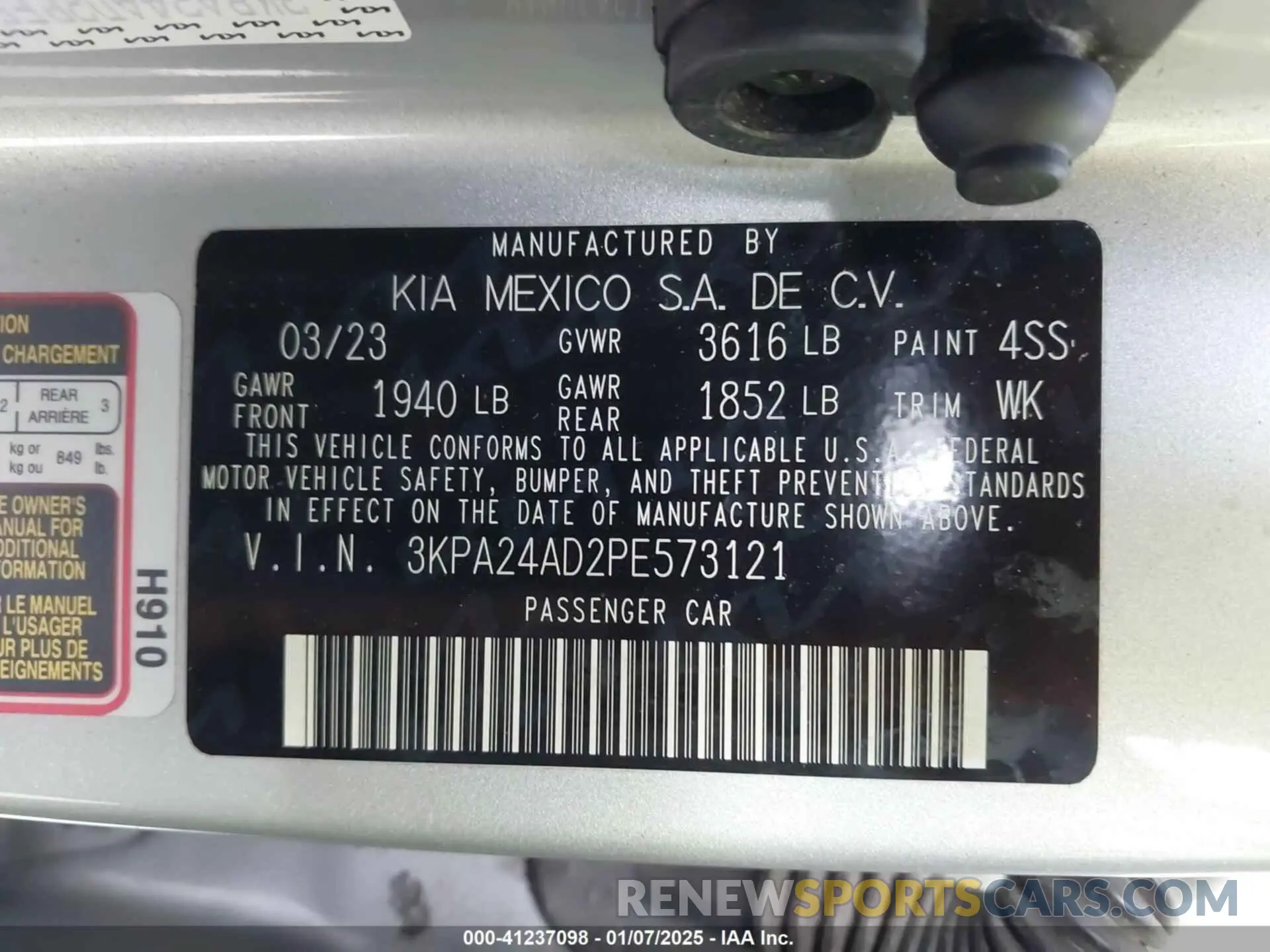 9 fotografías del automóvil dañado 3KPA24AD2PE573121 KIA RIO 2023