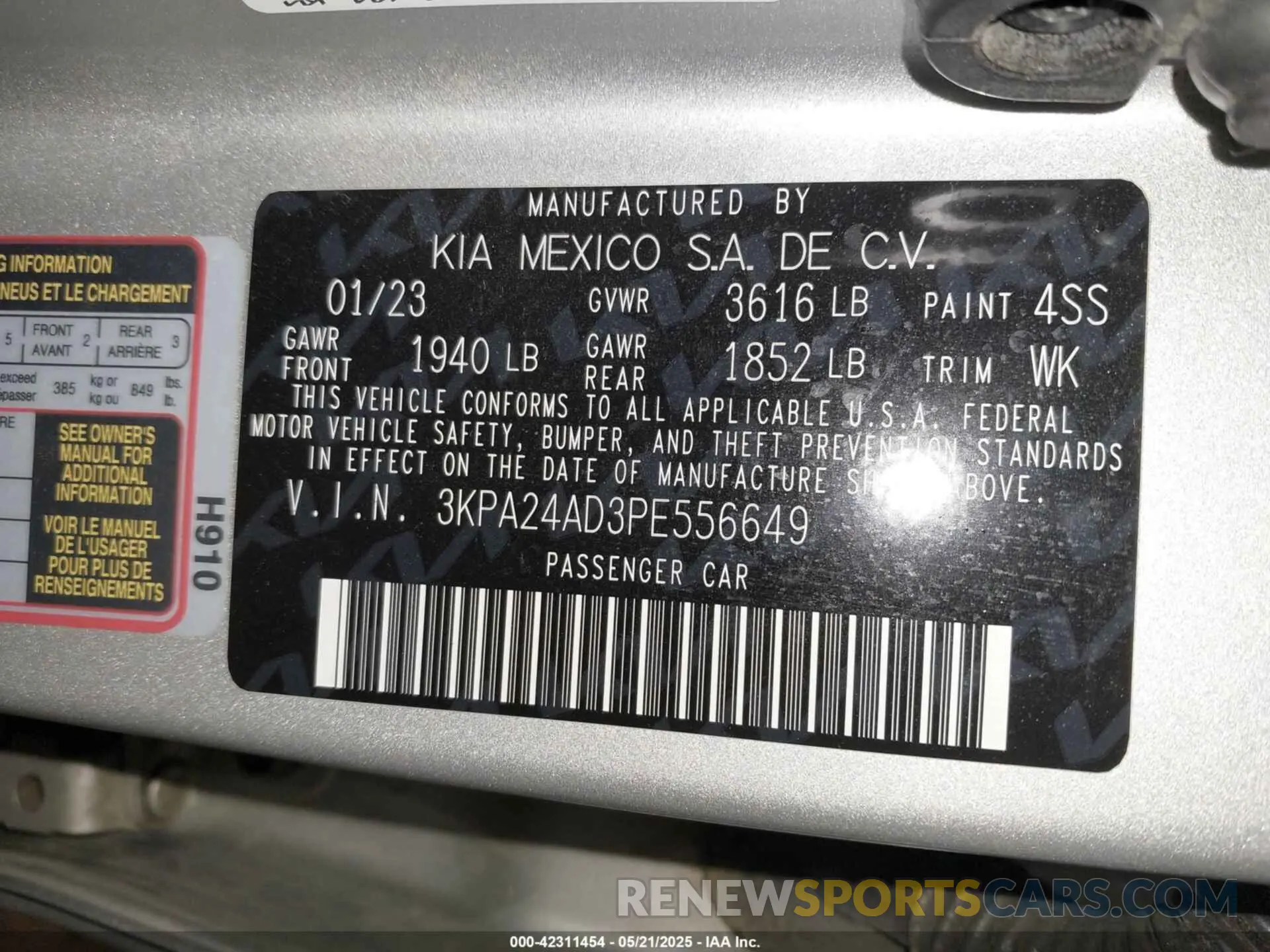 9 fotografías del automóvil dañado 3KPA24AD3PE556649 KIA RIO 2023