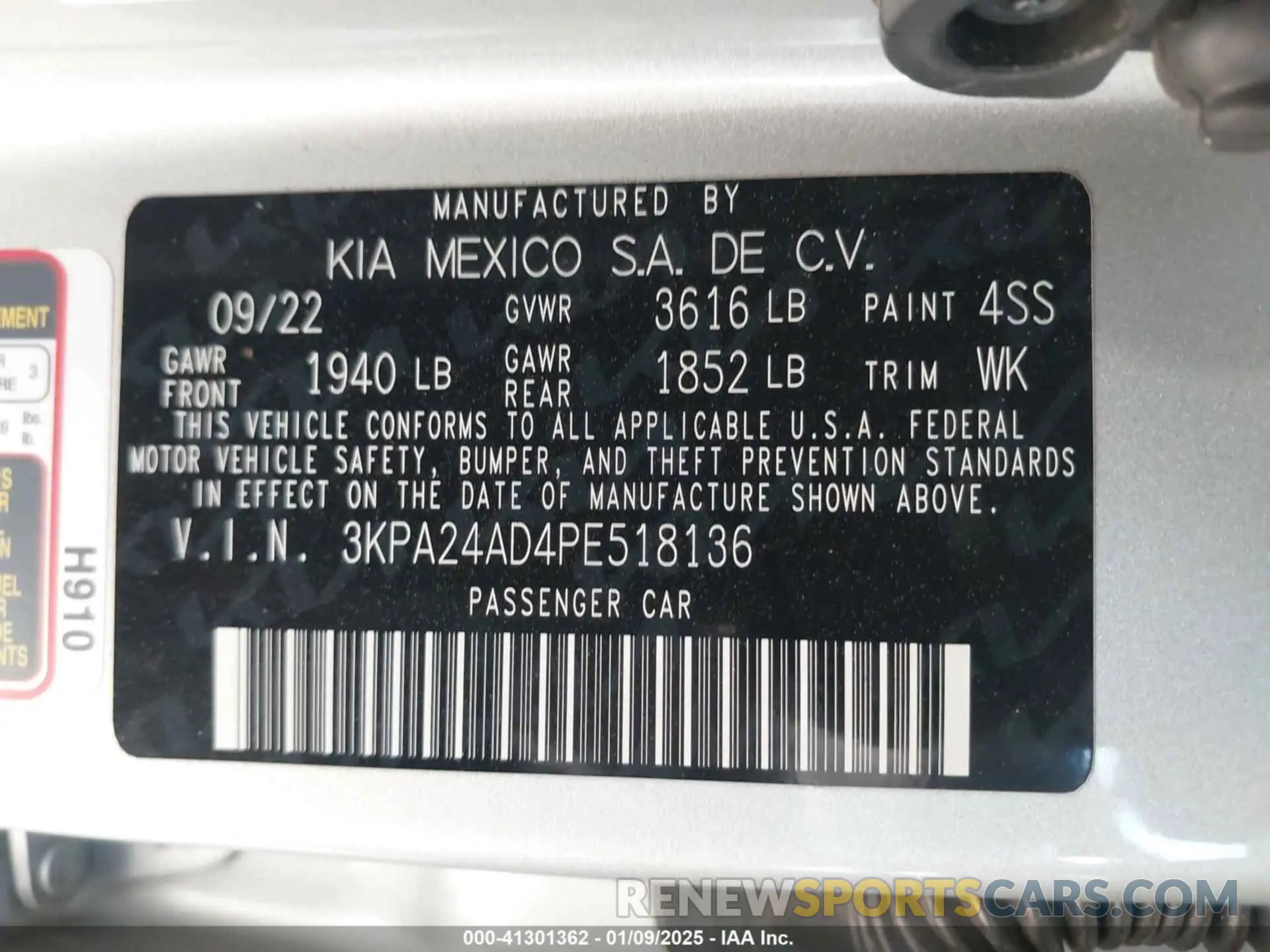 9 fotografías del automóvil dañado 3KPA24AD4PE518136 KIA RIO 2023